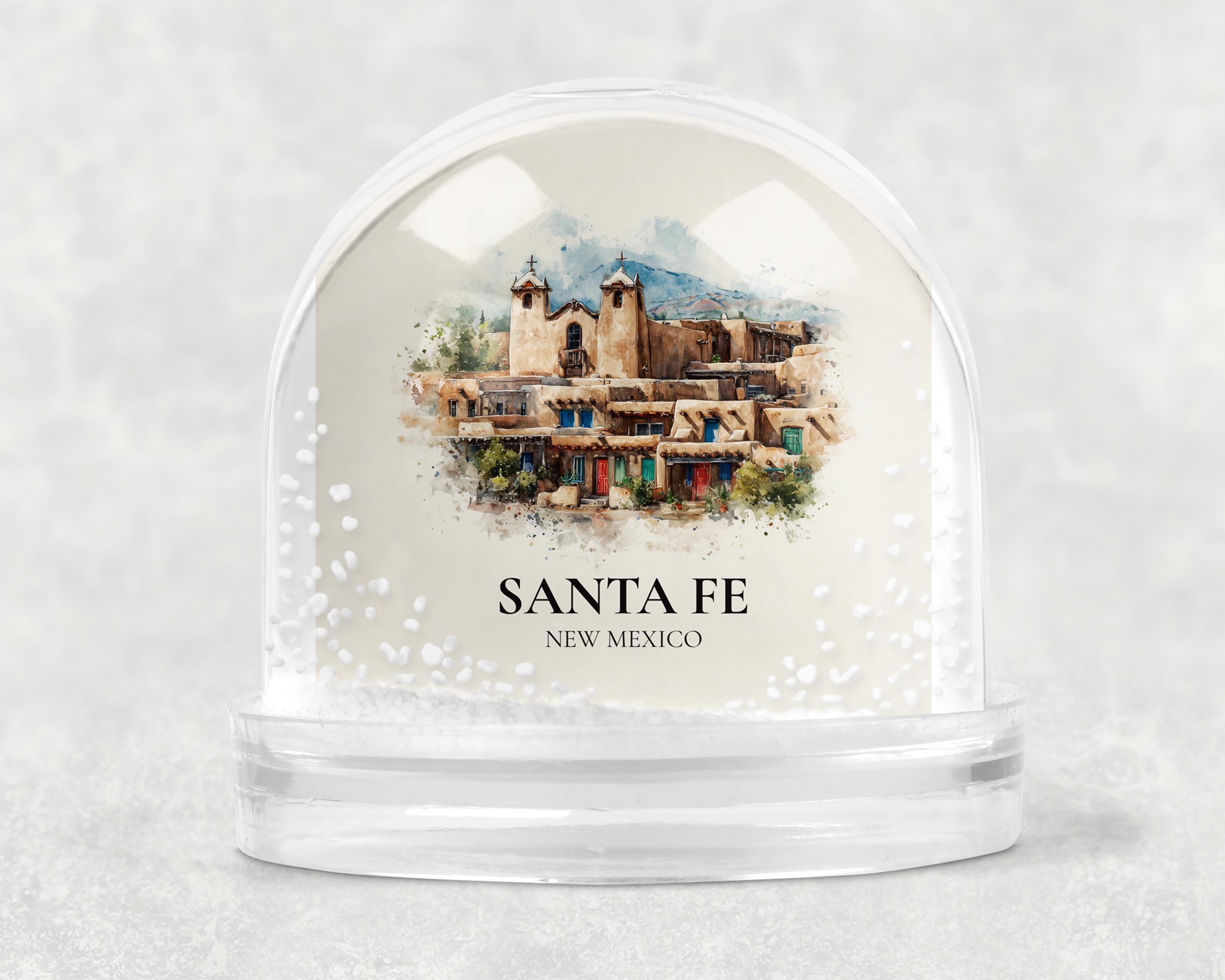 Santa Fe New Mexico Snow Globe, Personalized Watercolor, Custom Travel Souvenir Keepsake City Dome