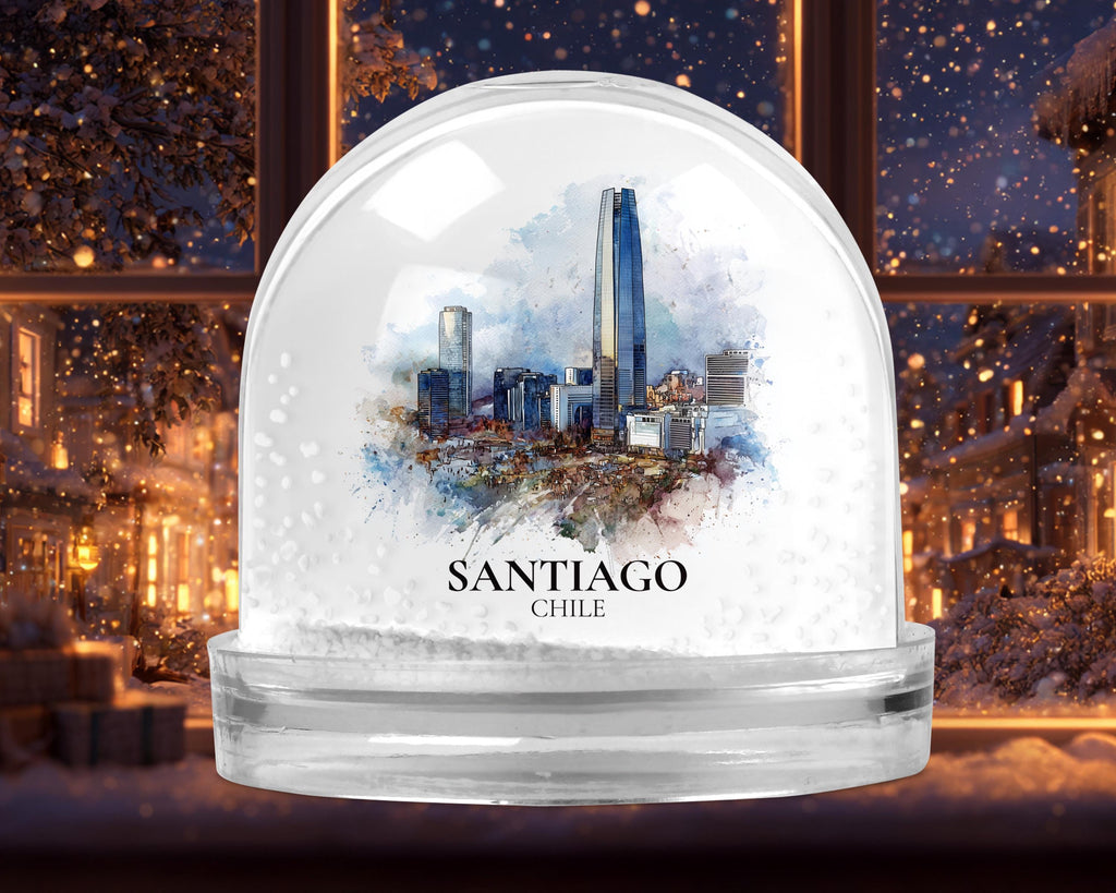 Santiago Chile Snow Globe, Personalized Watercolor, Custom Travel Souvenir Keepsake City Dome