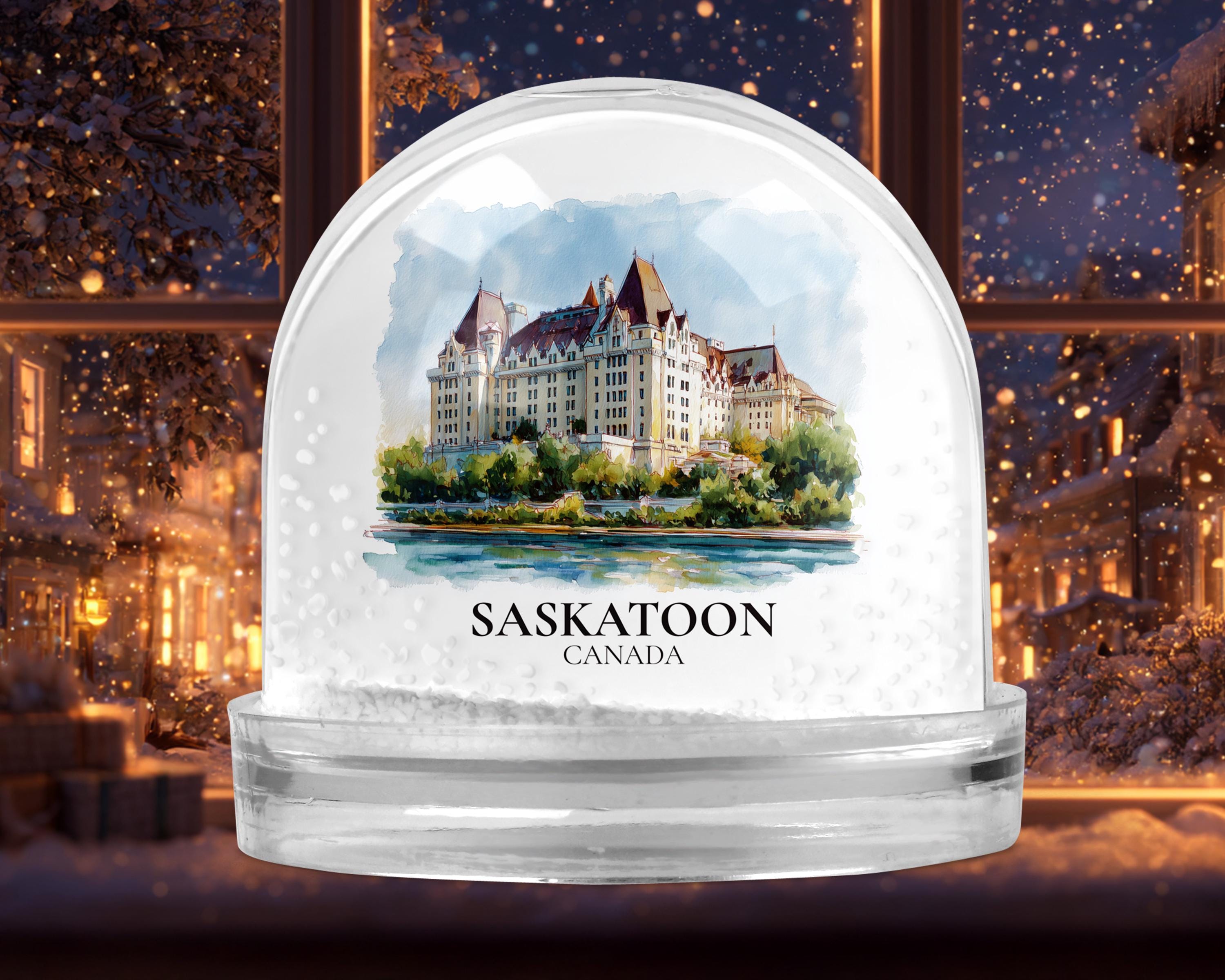 Saskatoon Saskatchewan Snow Globe, Personalized Watercolor, Custom Travel Souvenir Keepsake City Dome
