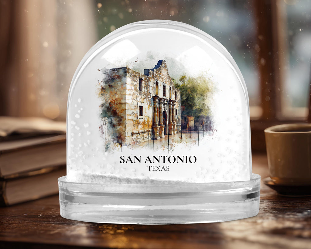 San Antonio Snow Globe, Personalized Texas Watercolor, Custom Travel Souvenir Keepsake City Dome