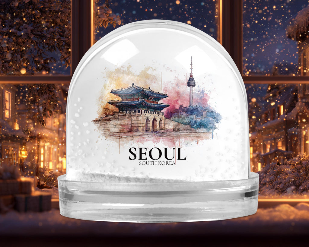 Seoul South Korea Snow Globe, Personalized Watercolor, Custom Travel Souvenir Keepsake City Dome