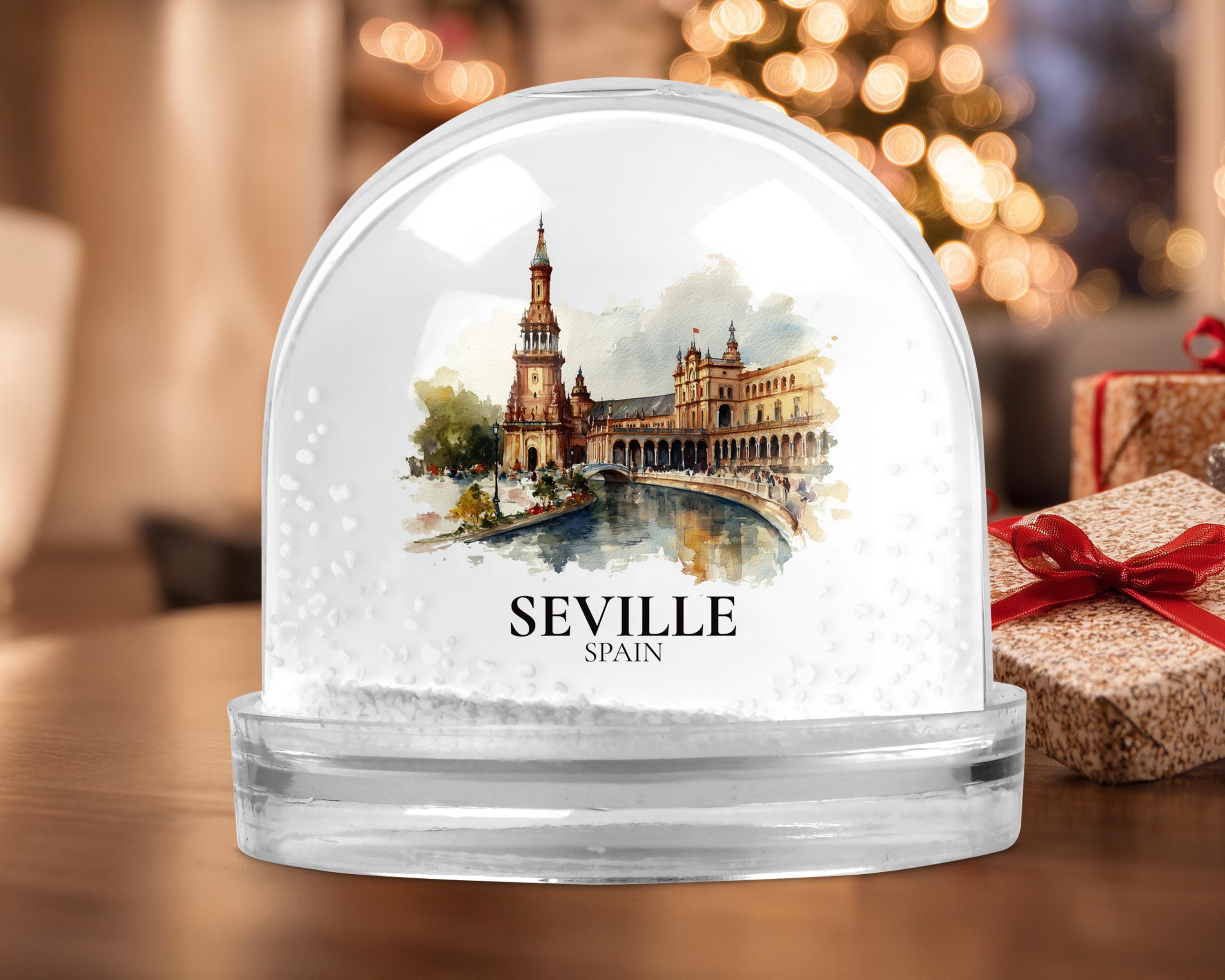 Seville Spain Snow Globe, Personalized Watercolor, Custom Travel Souvenir Keepsake City Dome