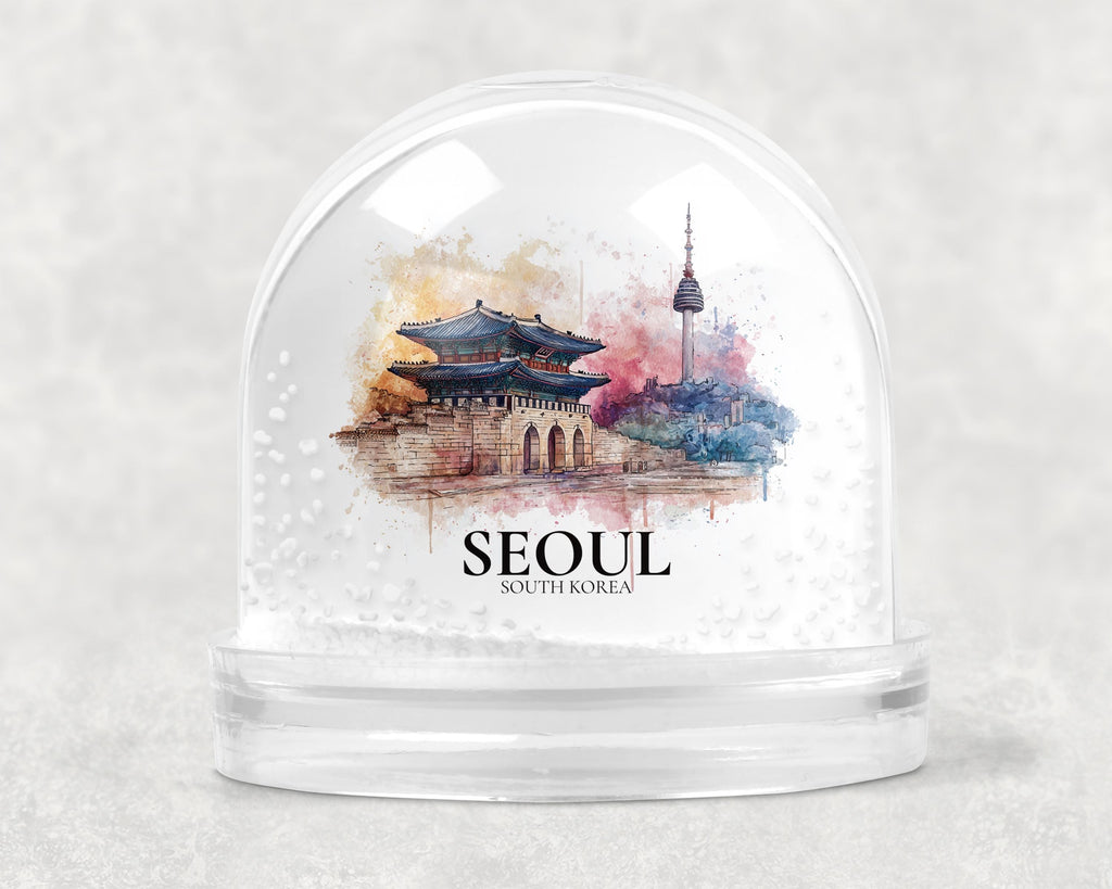 Seoul South Korea Snow Globe, Personalized Watercolor, Custom Travel Souvenir Keepsake City Dome
