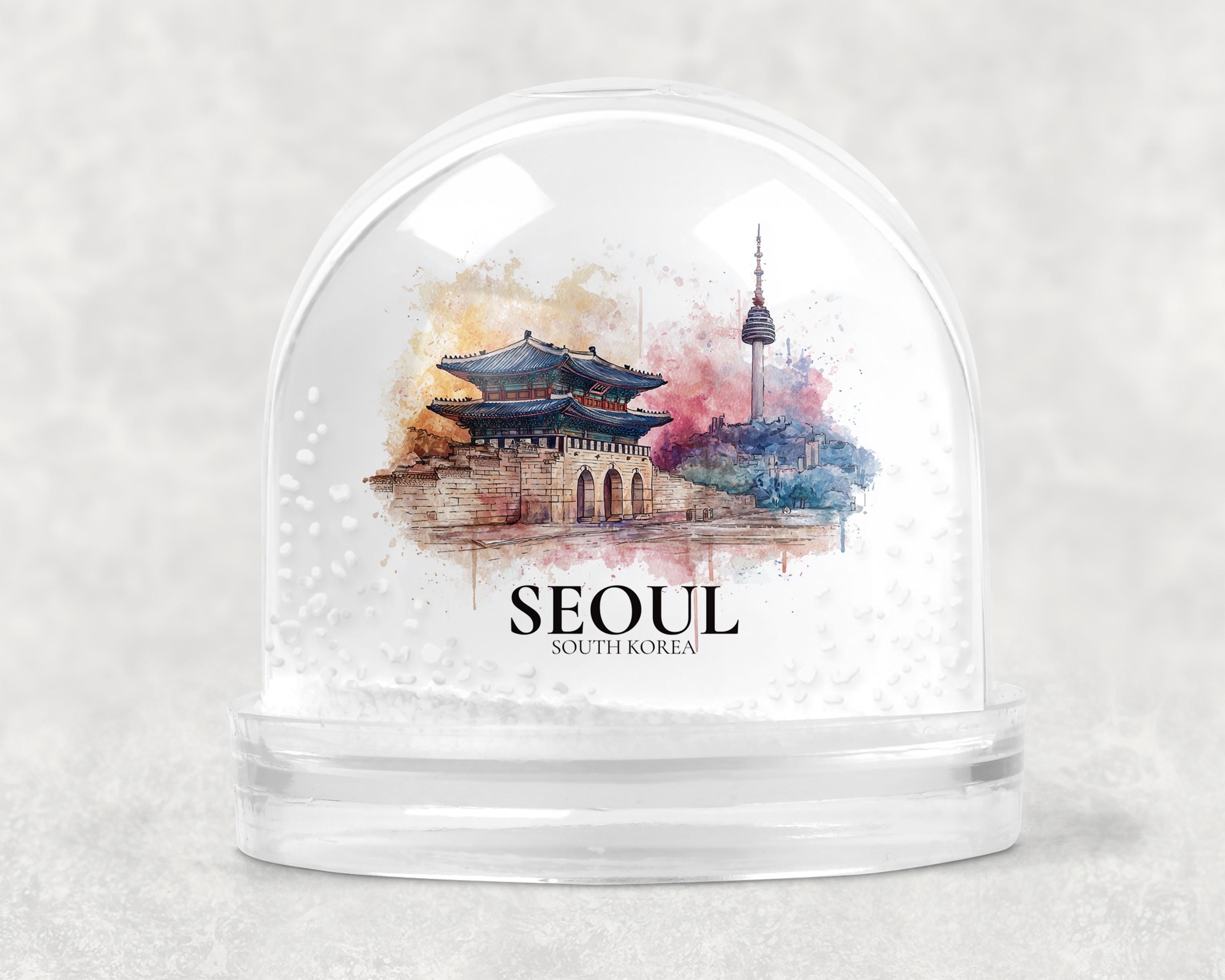 Seoul South Korea Snow Globe, Personalized Watercolor, Custom Travel Souvenir Keepsake City Dome