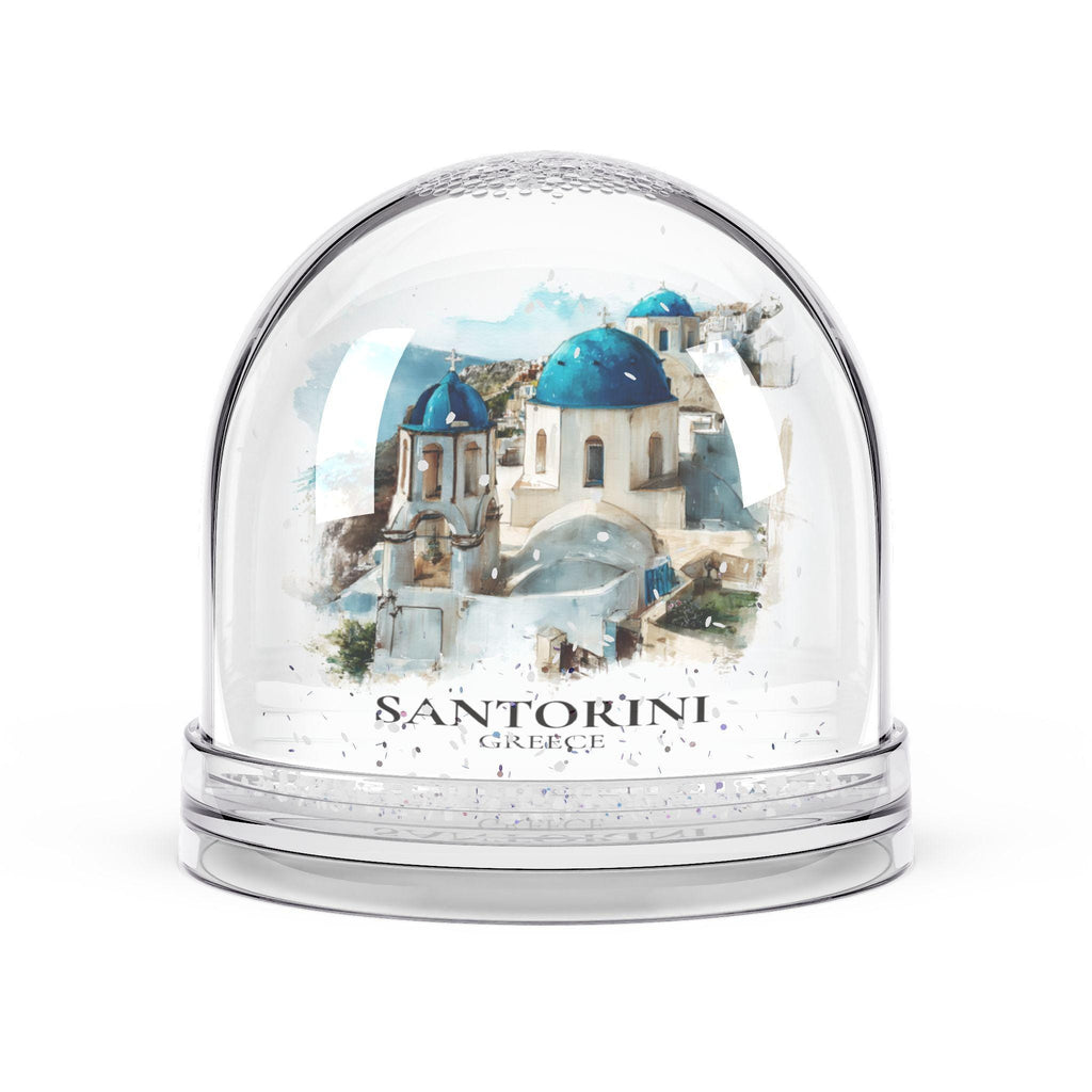 Santorini Snow Globe Greece , Personalized Watercolor, Custom Travel Souvenir Keepsake City Dome