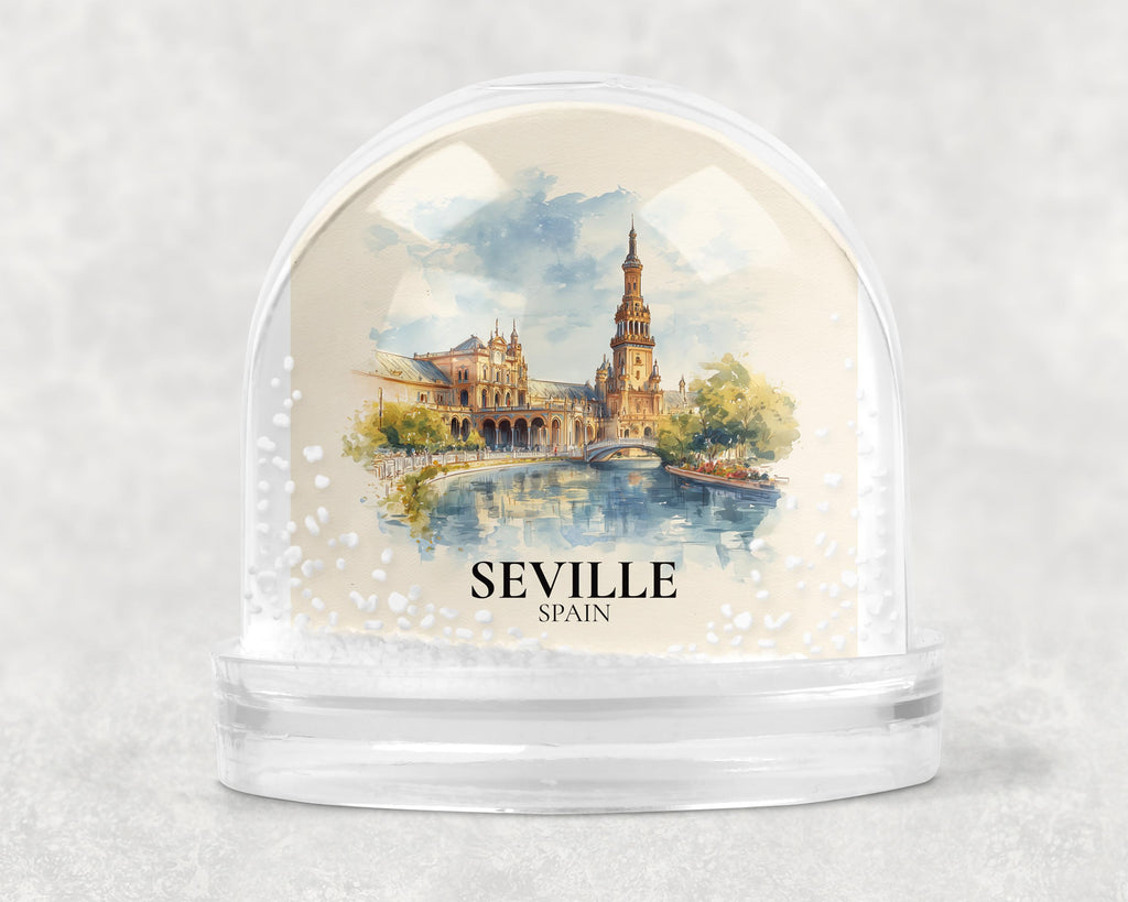 Seville Snow Globe Spain, Personalized Watercolor, Custom Travel Souvenir Keepsake City Dome