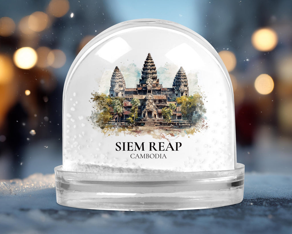 Siem Reap Cambodia Snow Globe, Personalized Watercolor, Custom Travel Souvenir Keepsake City Dome