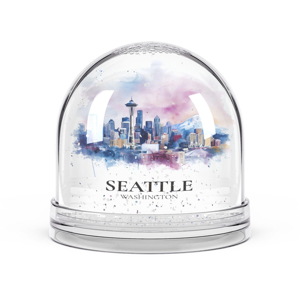 Seattle Washington Snow Globe, Personalized Watercolor, Custom Travel Souvenir Keepsake City Dome