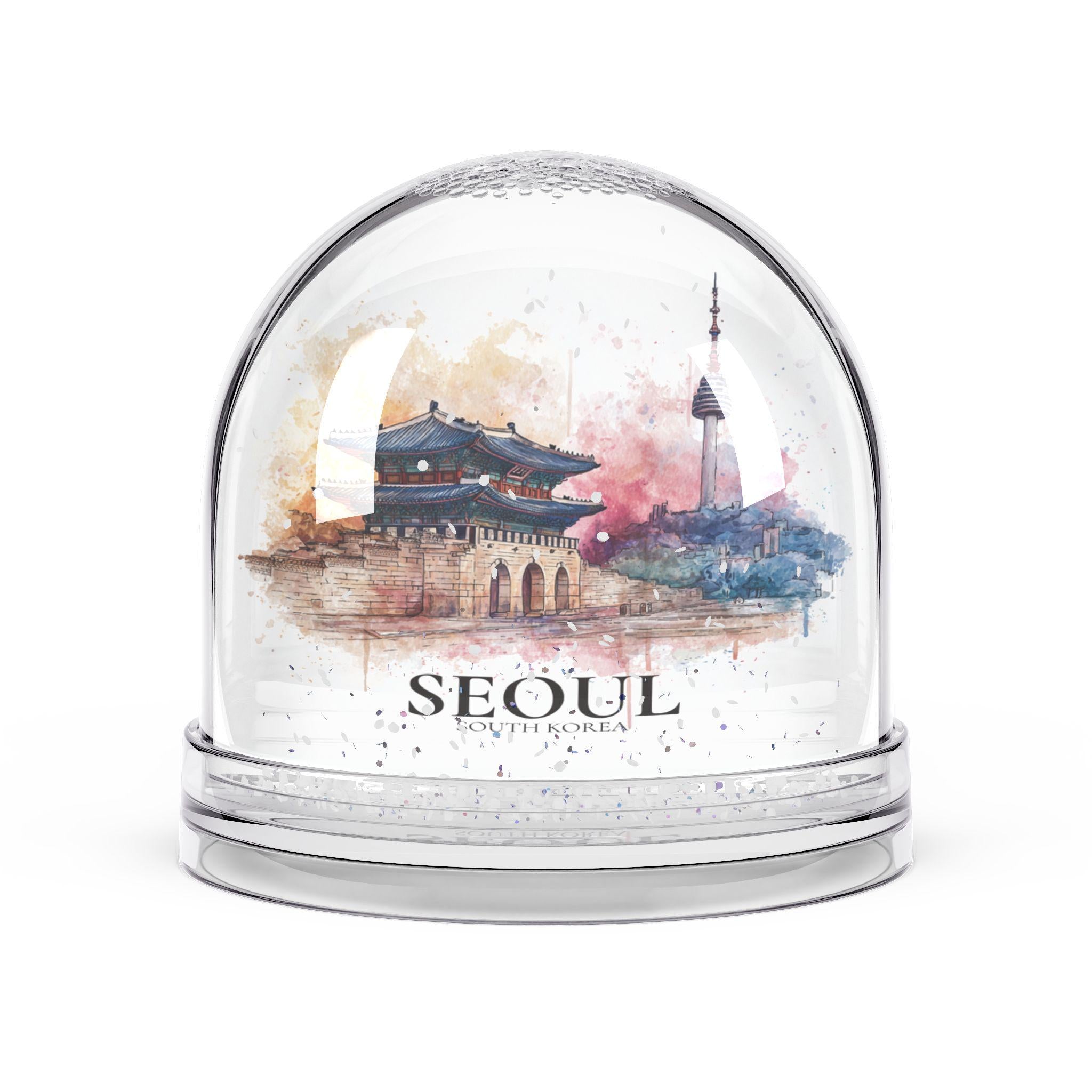 Seoul South Korea Snow Globe, Personalized Watercolor, Custom Travel Souvenir Keepsake City Dome