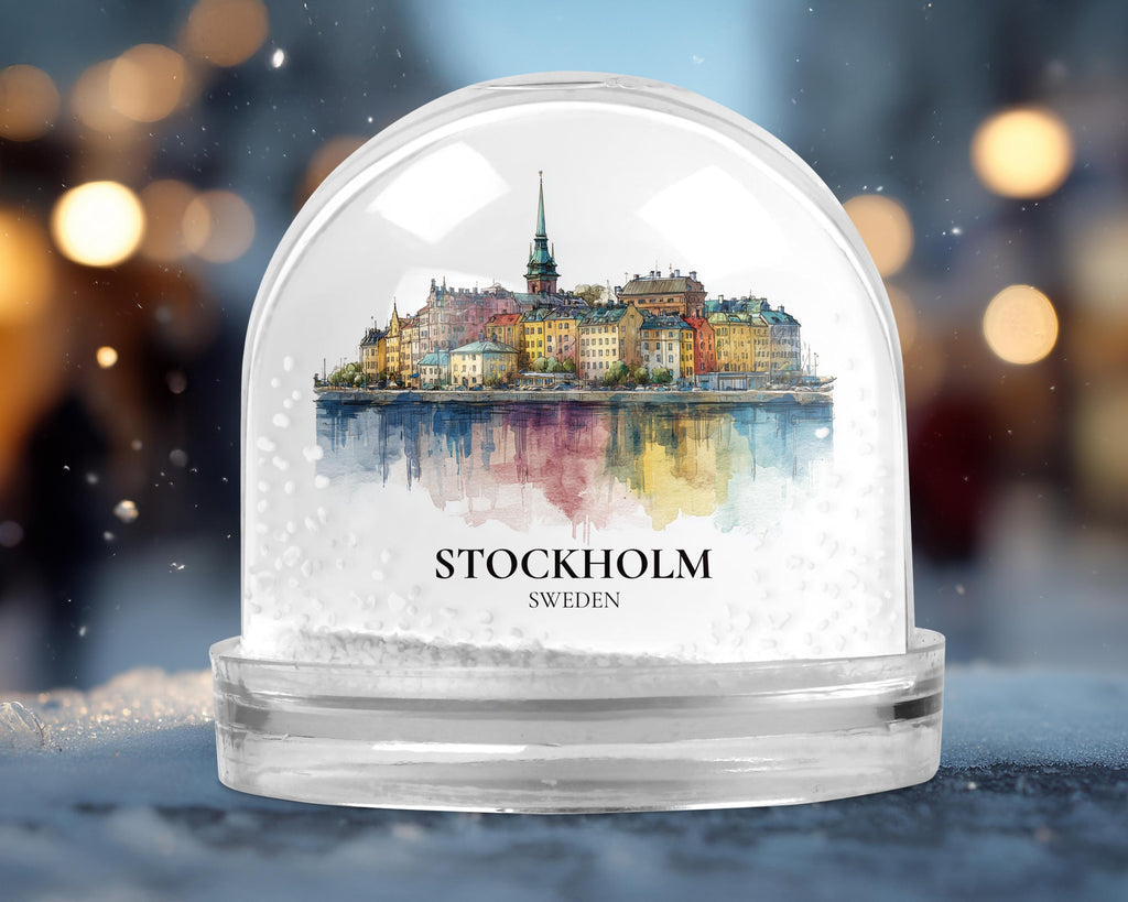 Stockholm Sweden Snow Globe, Personalized Watercolor, Custom Travel Souvenir Keepsake City Dome