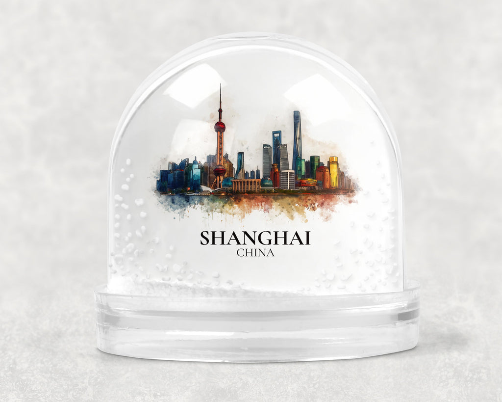 Shanghai China Snow Globe, Personalized Watercolor, Custom Travel Souvenir Keepsake City Dome