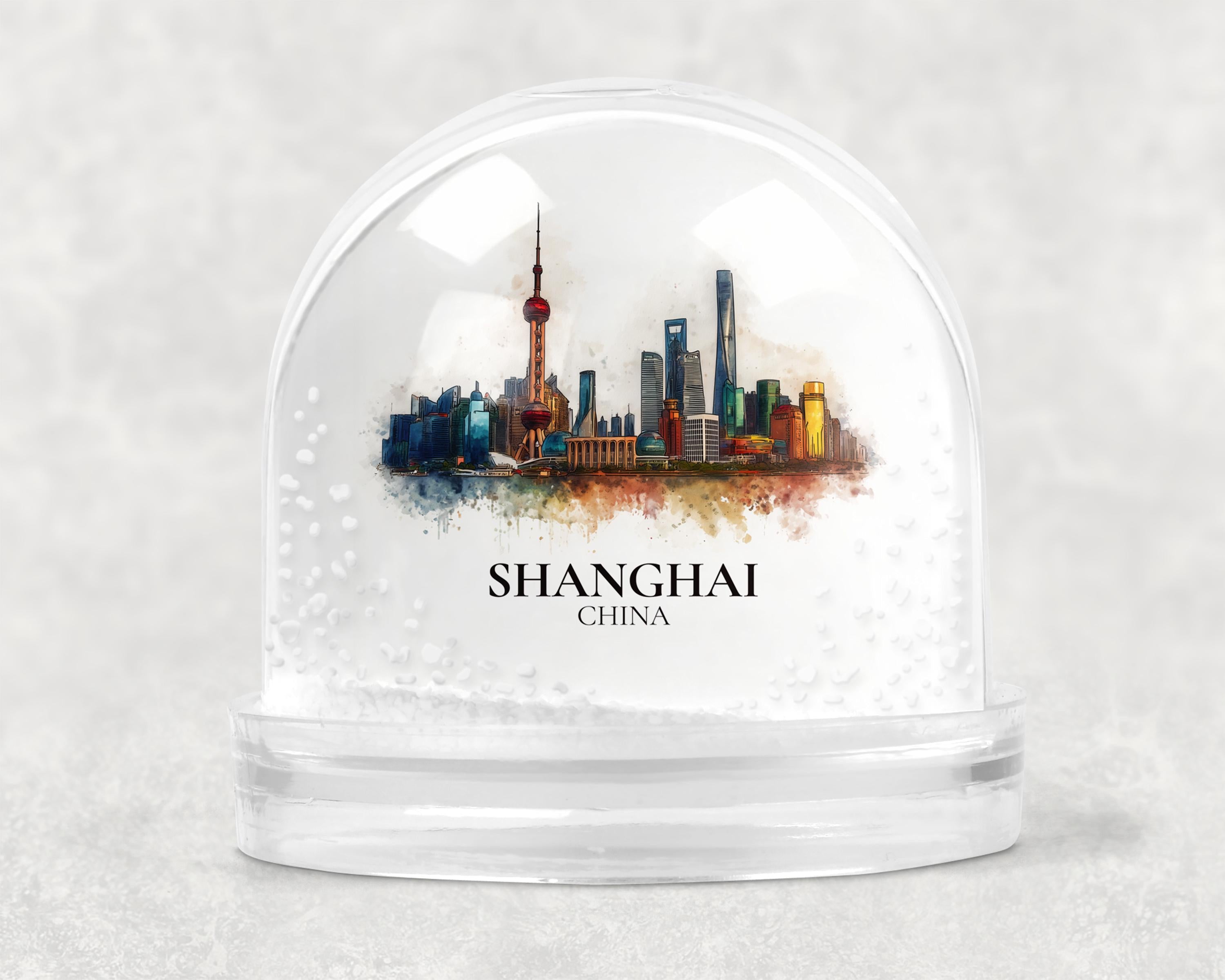 Shanghai China Snow Globe, Personalized Watercolor, Custom Travel Souvenir Keepsake City Dome