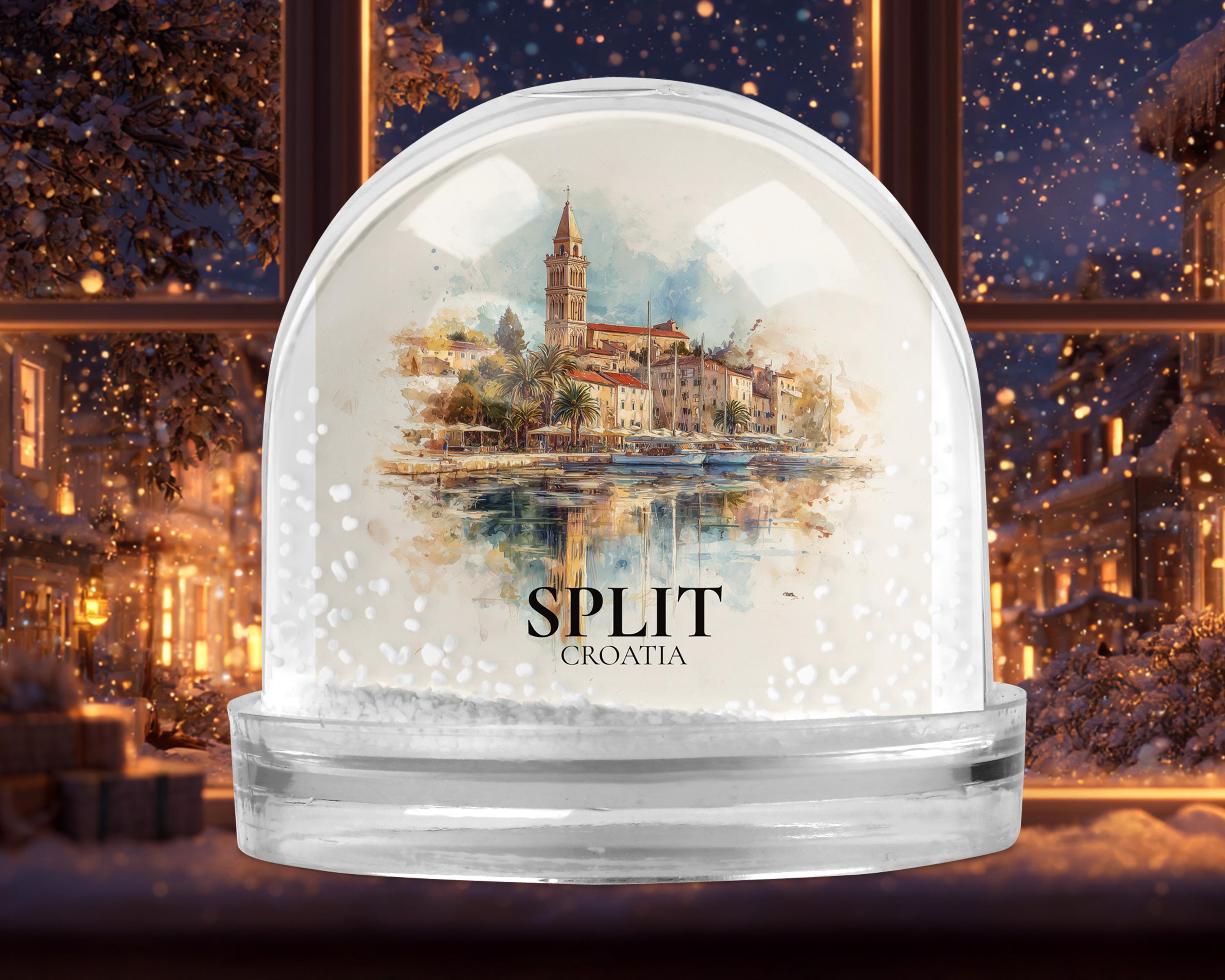 Split Croatia Snow Globe, Personalized Watercolor, Custom Travel Souvenir Keepsake City Dome