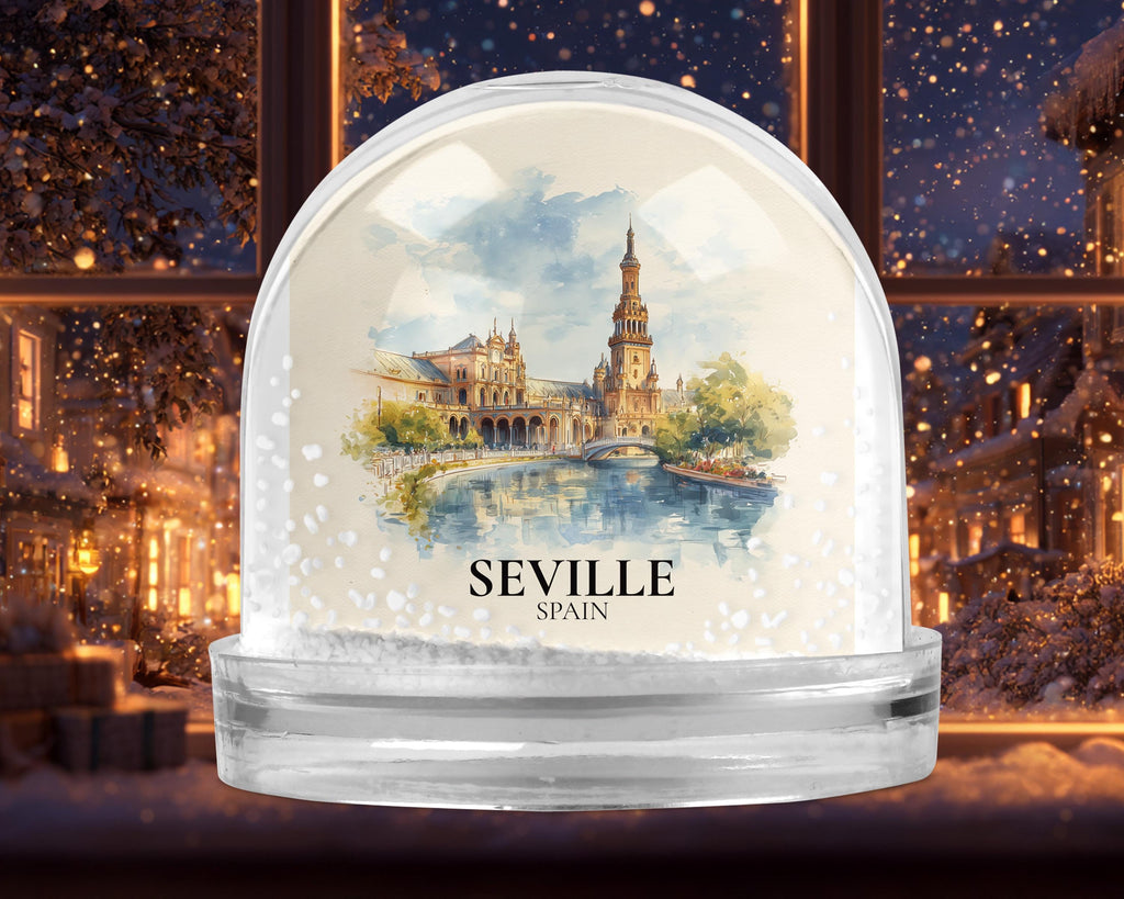 Seville Snow Globe Spain, Personalized Watercolor, Custom Travel Souvenir Keepsake City Dome