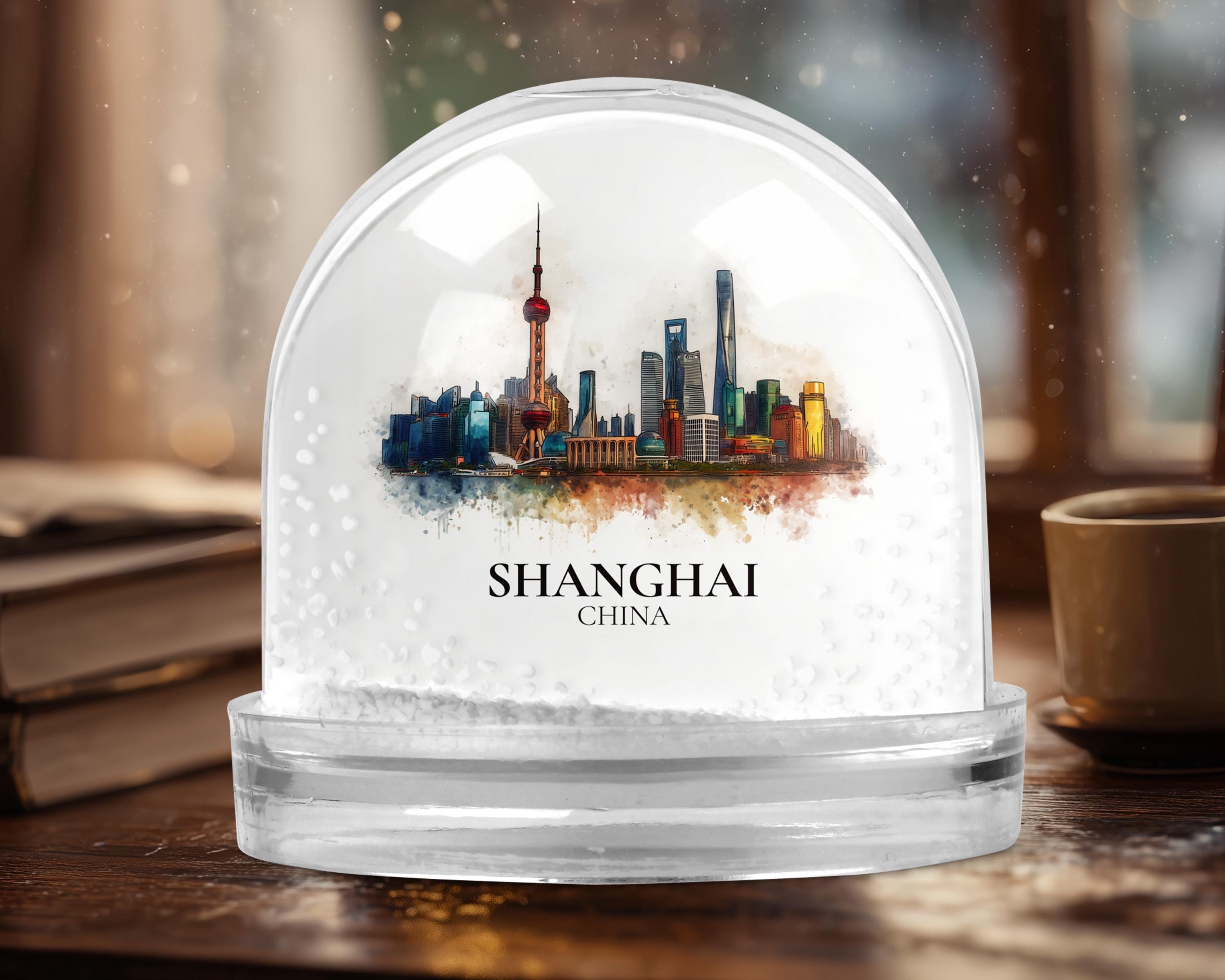 Shanghai China Snow Globe, Personalized Watercolor, Custom Travel Souvenir Keepsake City Dome