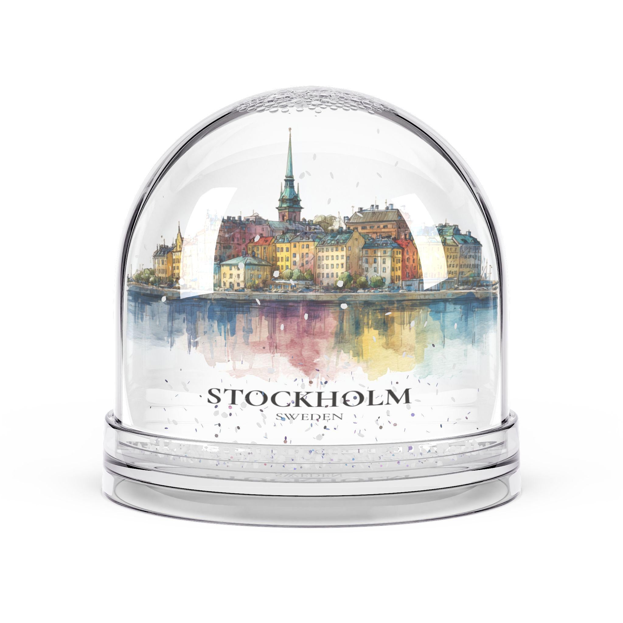 Stockholm Sweden Snow Globe, Personalized Watercolor, Custom Travel Souvenir Keepsake City Dome