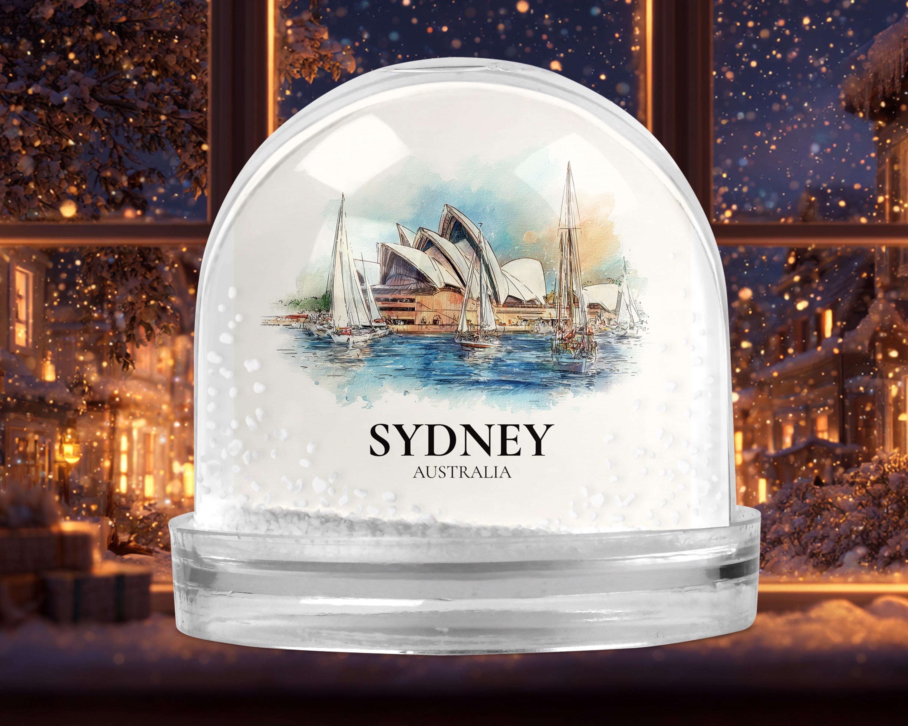 Sydney Australia Snow Globe, Personalized Watercolor, Custom Travel Souvenir Keepsake City Dome
