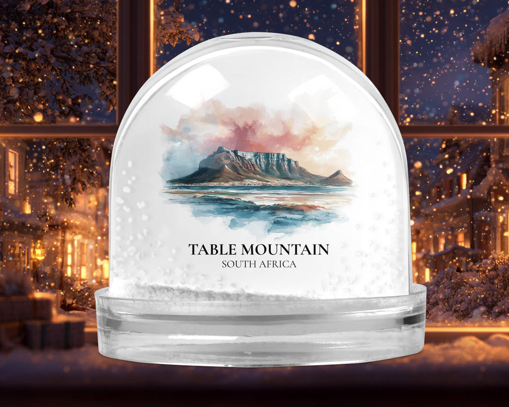 Table Mountain South Africa Snow Globe, Personalized Watercolor, Custom Travel Souvenir Keepsake City Dome