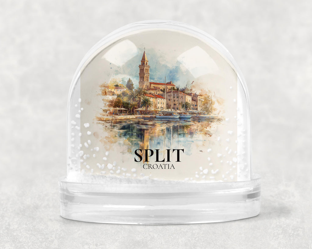Split Croatia Snow Globe, Personalized Watercolor, Custom Travel Souvenir Keepsake City Dome