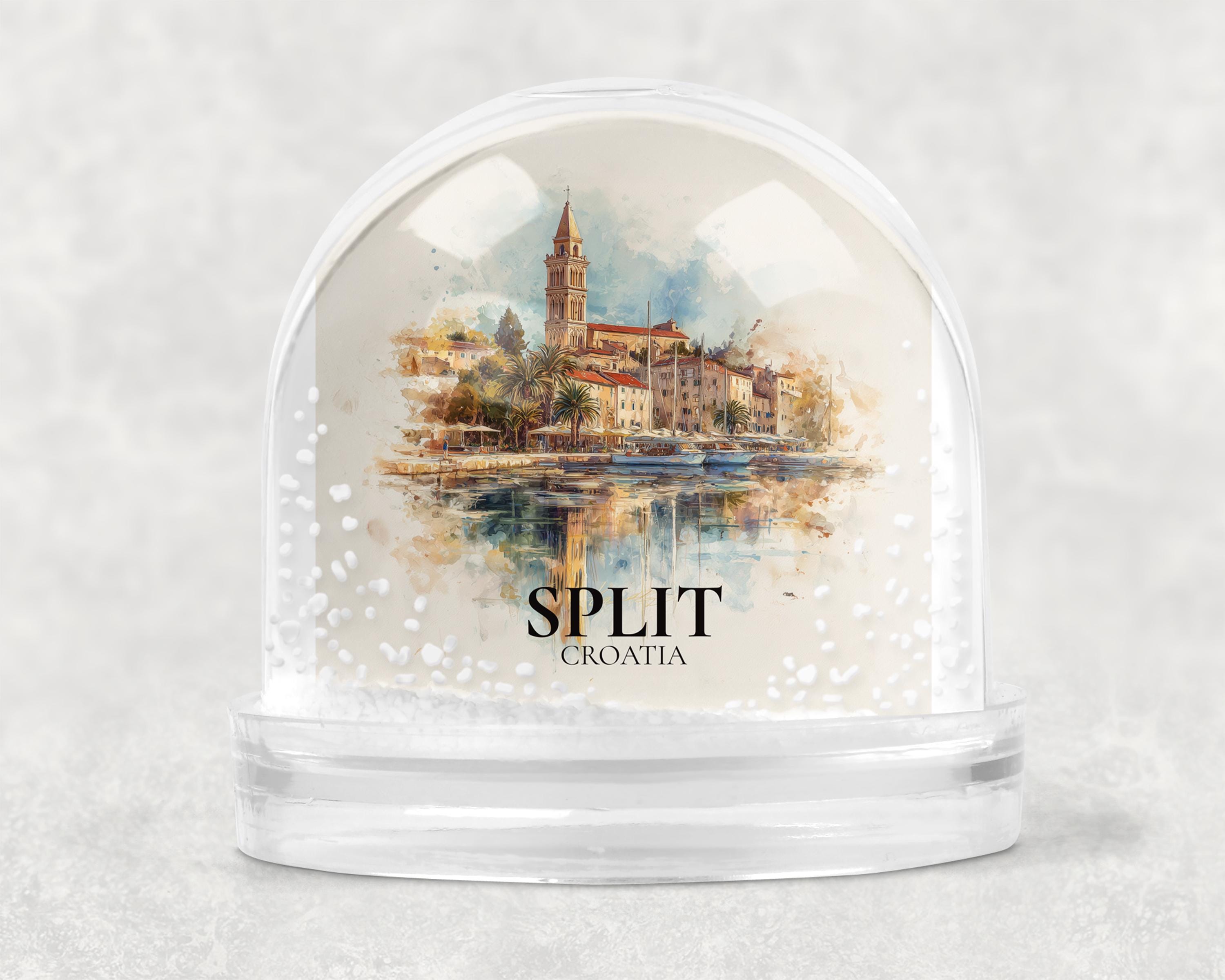 Split Croatia Snow Globe, Personalized Watercolor, Custom Travel Souvenir Keepsake City Dome