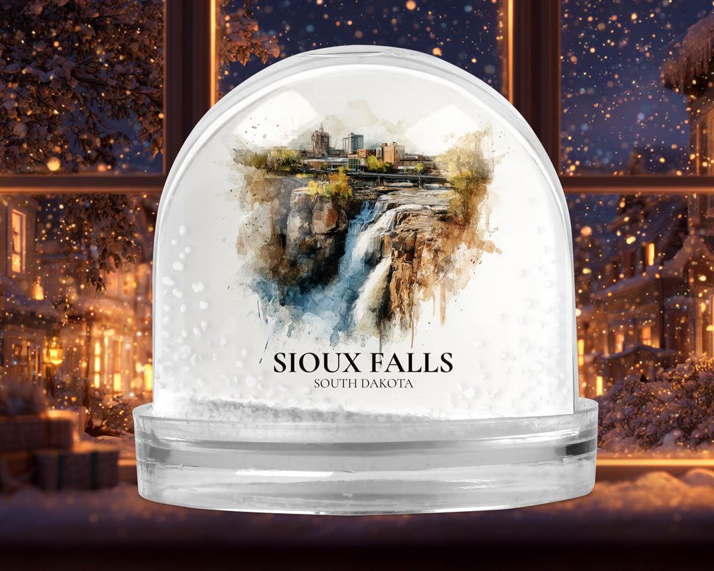 Sioux Falls South Dakota Snow Globe, Personalized Watercolor, Custom Travel Souvenir Keepsake City Dome