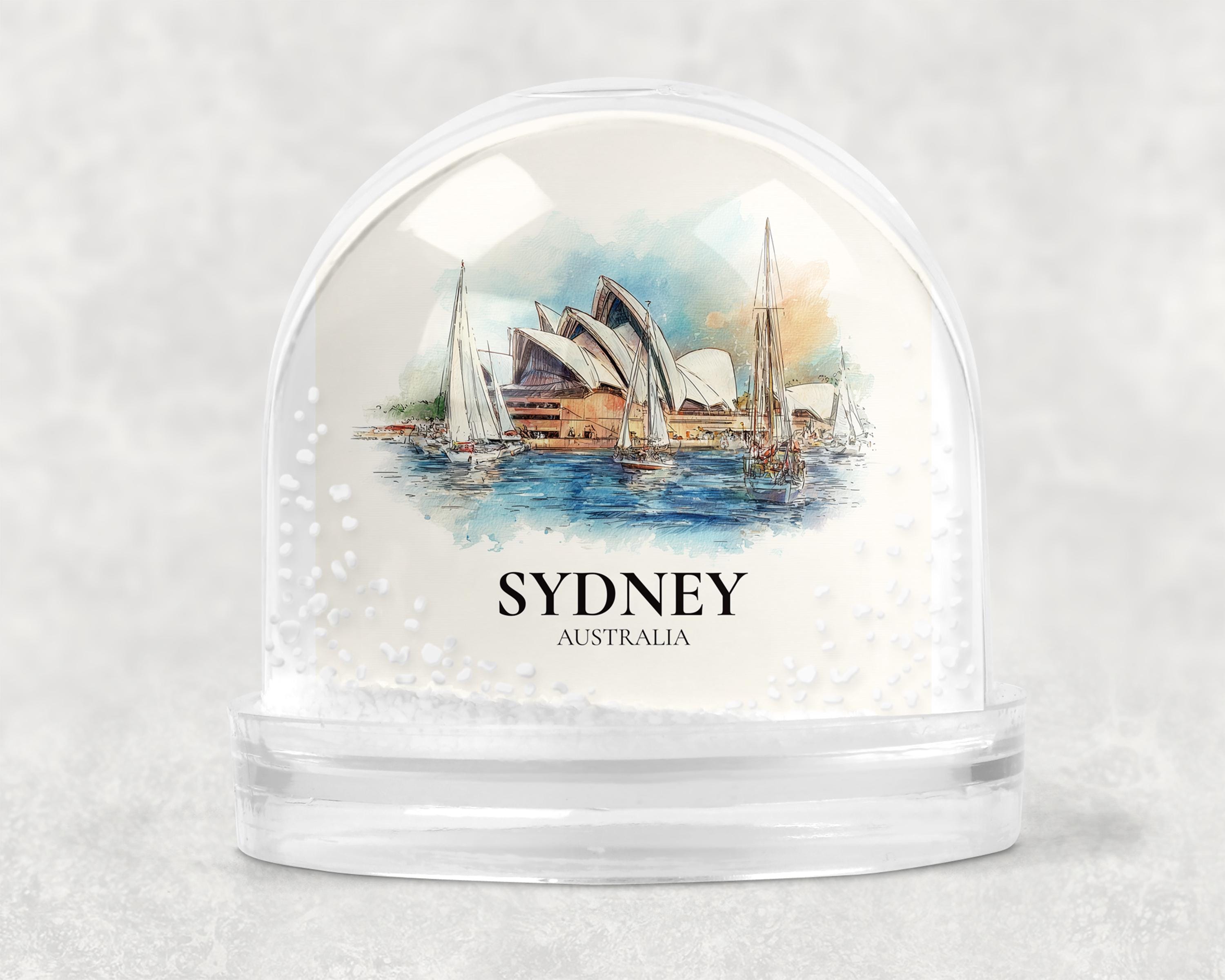 Sydney Australia Snow Globe, Personalized Watercolor, Custom Travel Souvenir Keepsake City Dome