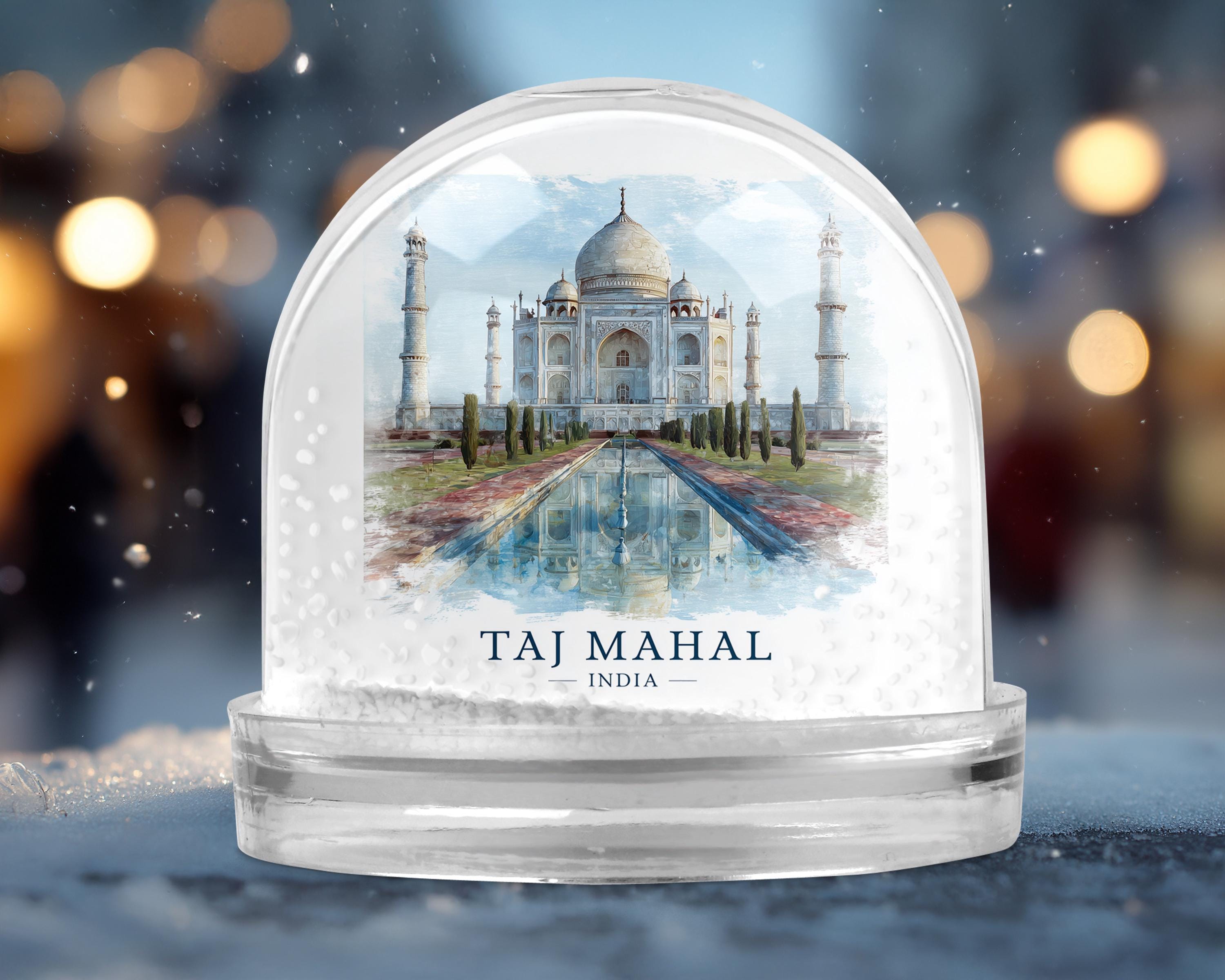 Taj Mahal India Snow Globe, Personalized Watercolor, Custom Travel Souvenir Keepsake City Dome