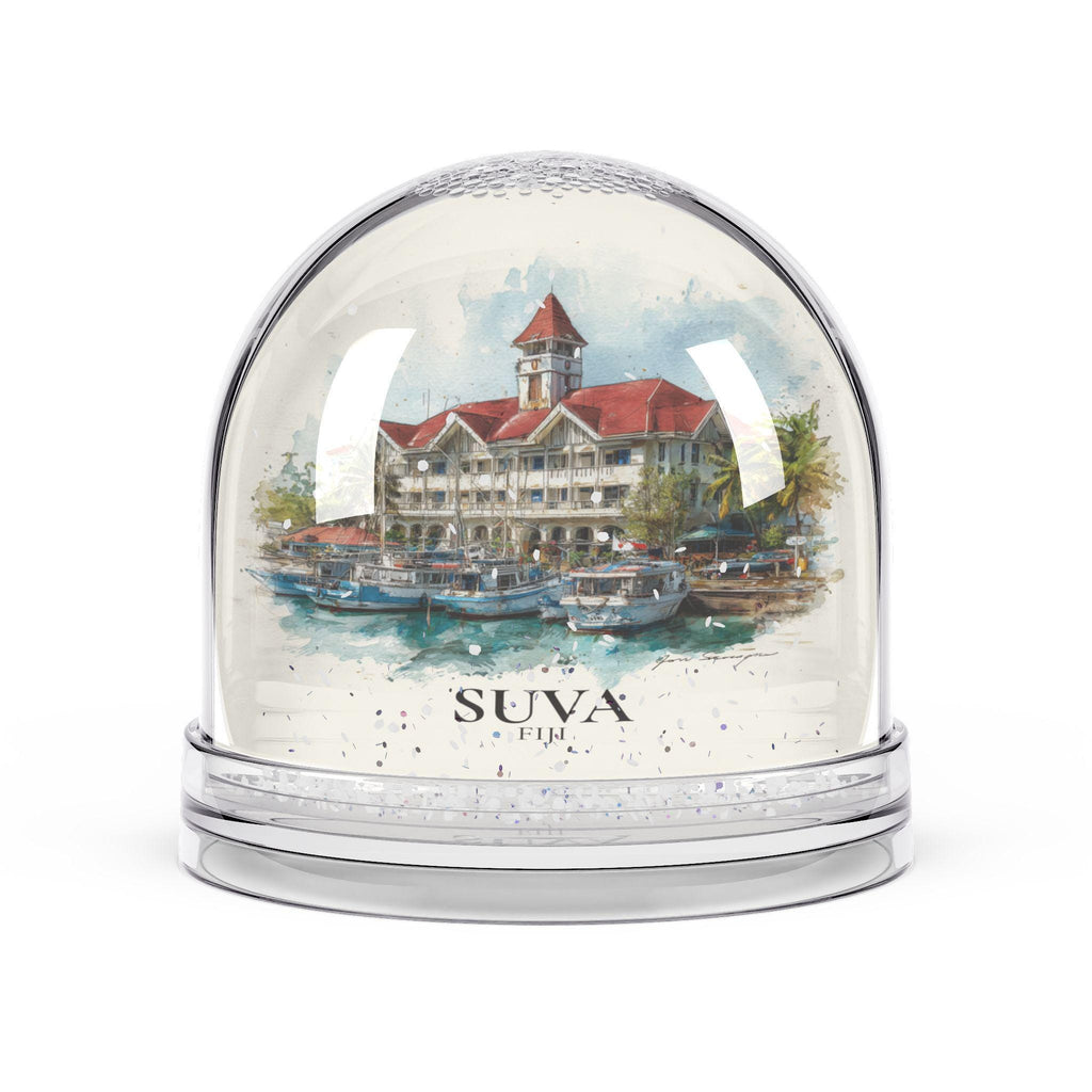 Suva Fiji Snow Globe, Personalized Watercolor, Custom Travel Souvenir Keepsake City Dome