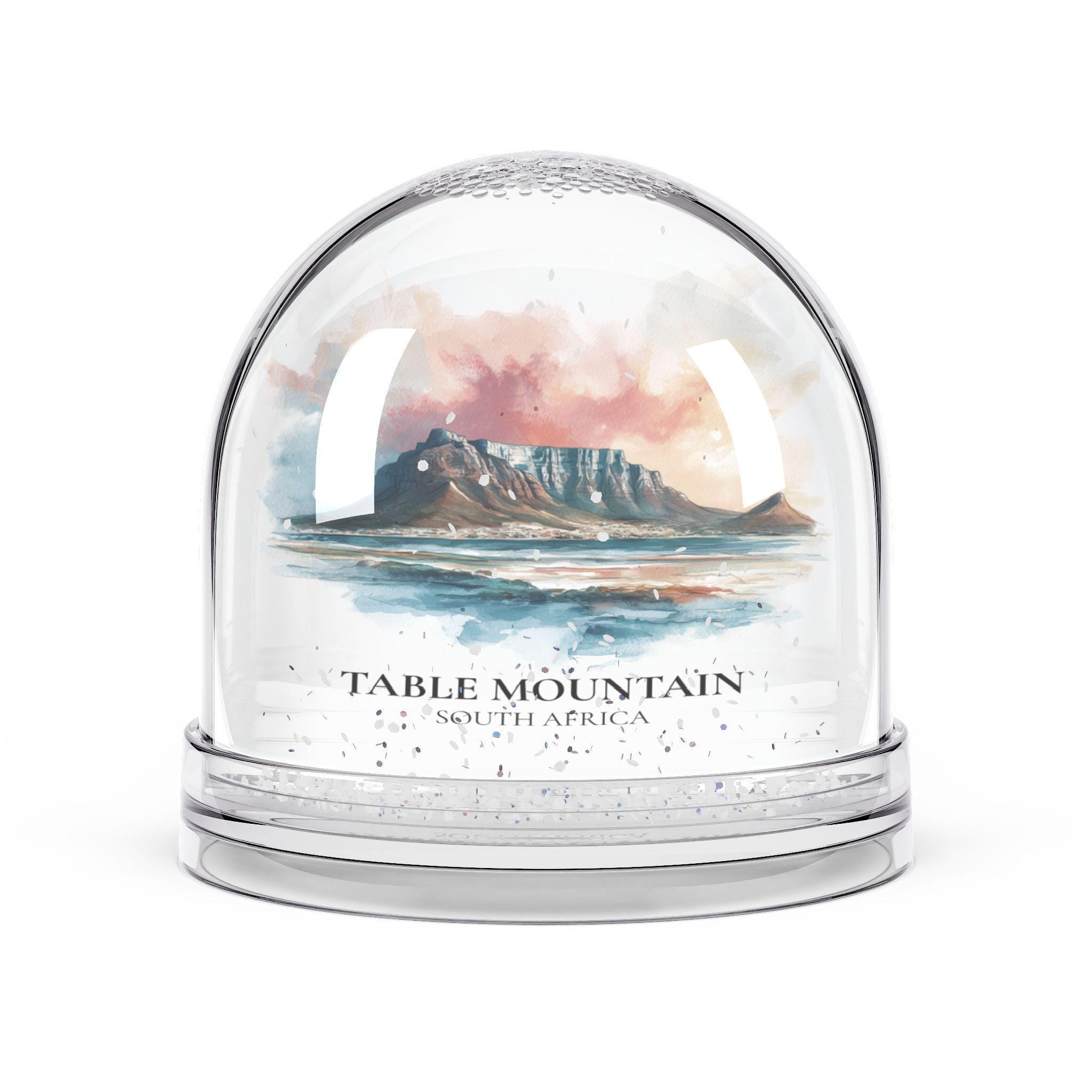 Table Mountain South Africa Snow Globe, Personalized Watercolor, Custom Travel Souvenir Keepsake City Dome