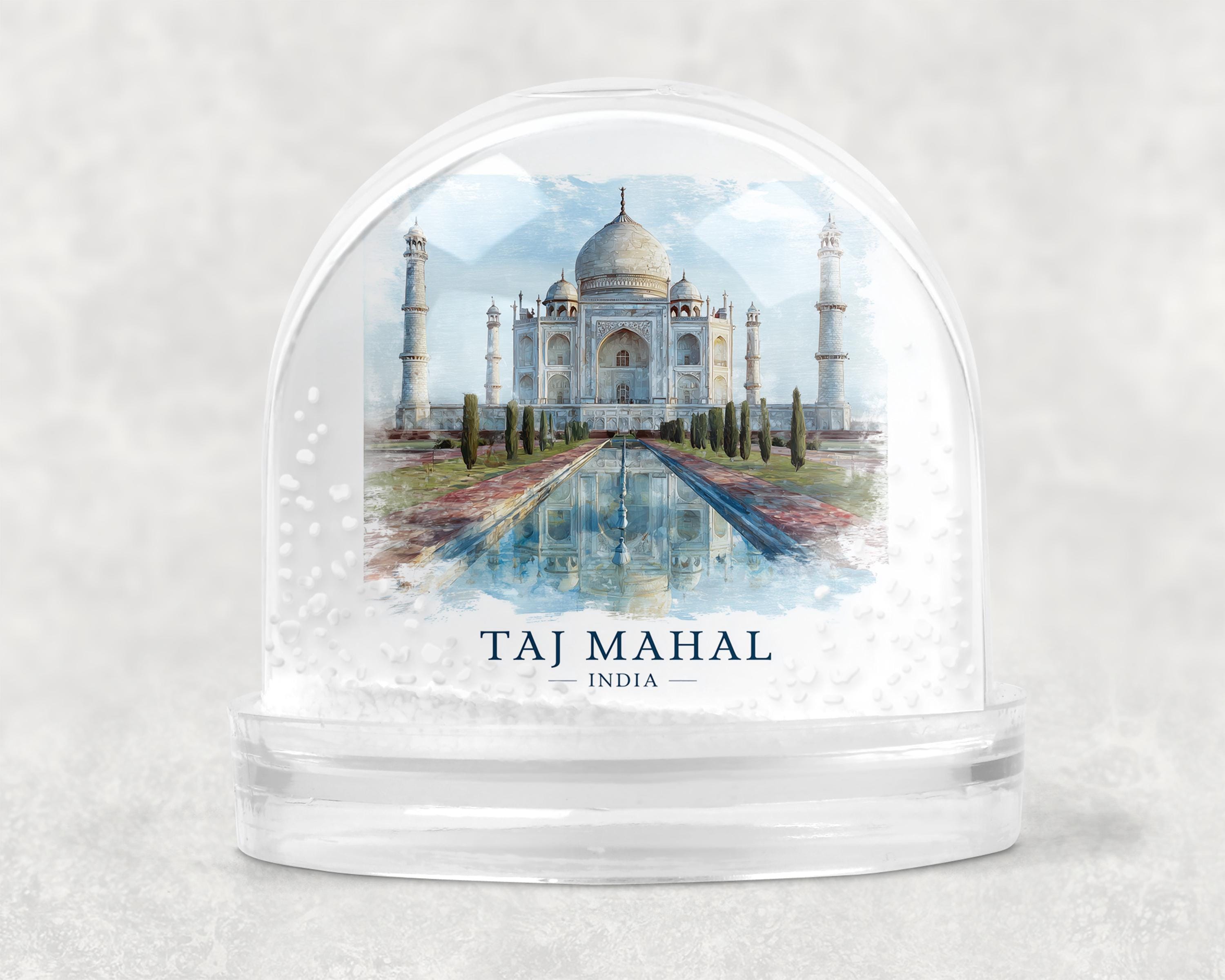 Taj Mahal India Snow Globe, Personalized Watercolor, Custom Travel Souvenir Keepsake City Dome