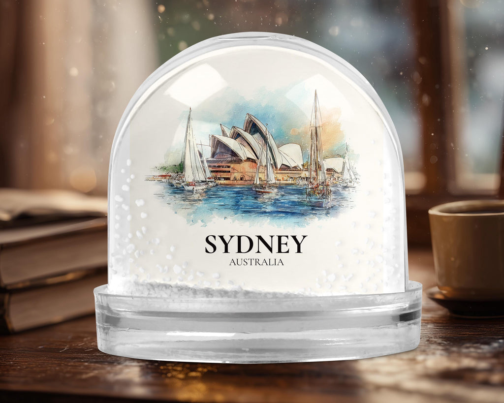 Sydney Australia Snow Globe, Personalized Watercolor, Custom Travel Souvenir Keepsake City Dome