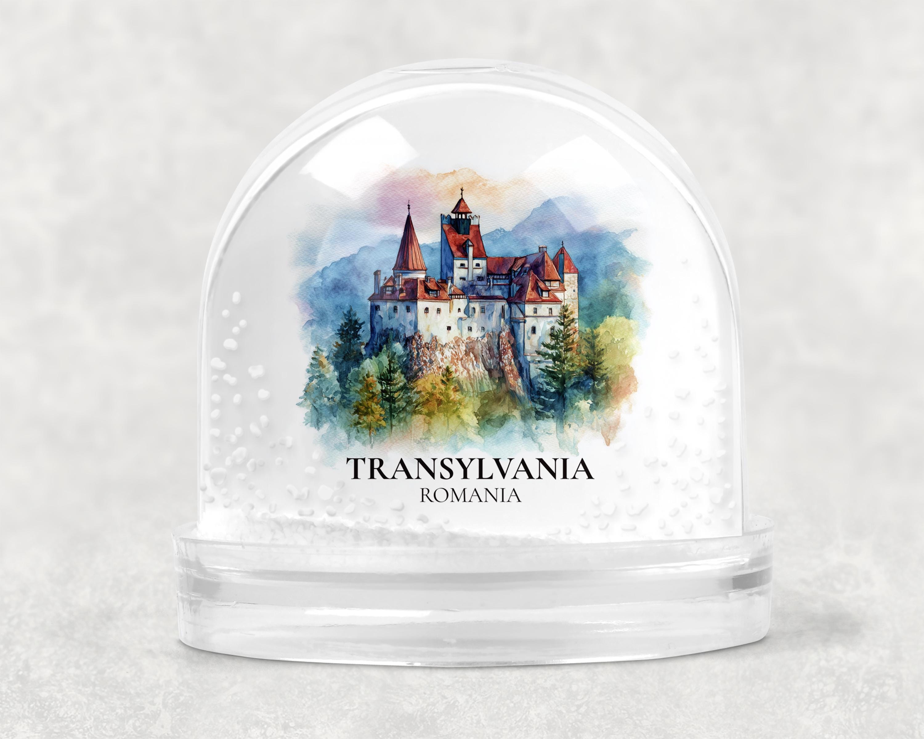 Transylvania Romania Snow Globe, Personalized Watercolor, Custom Travel Souvenir Keepsake City Dome