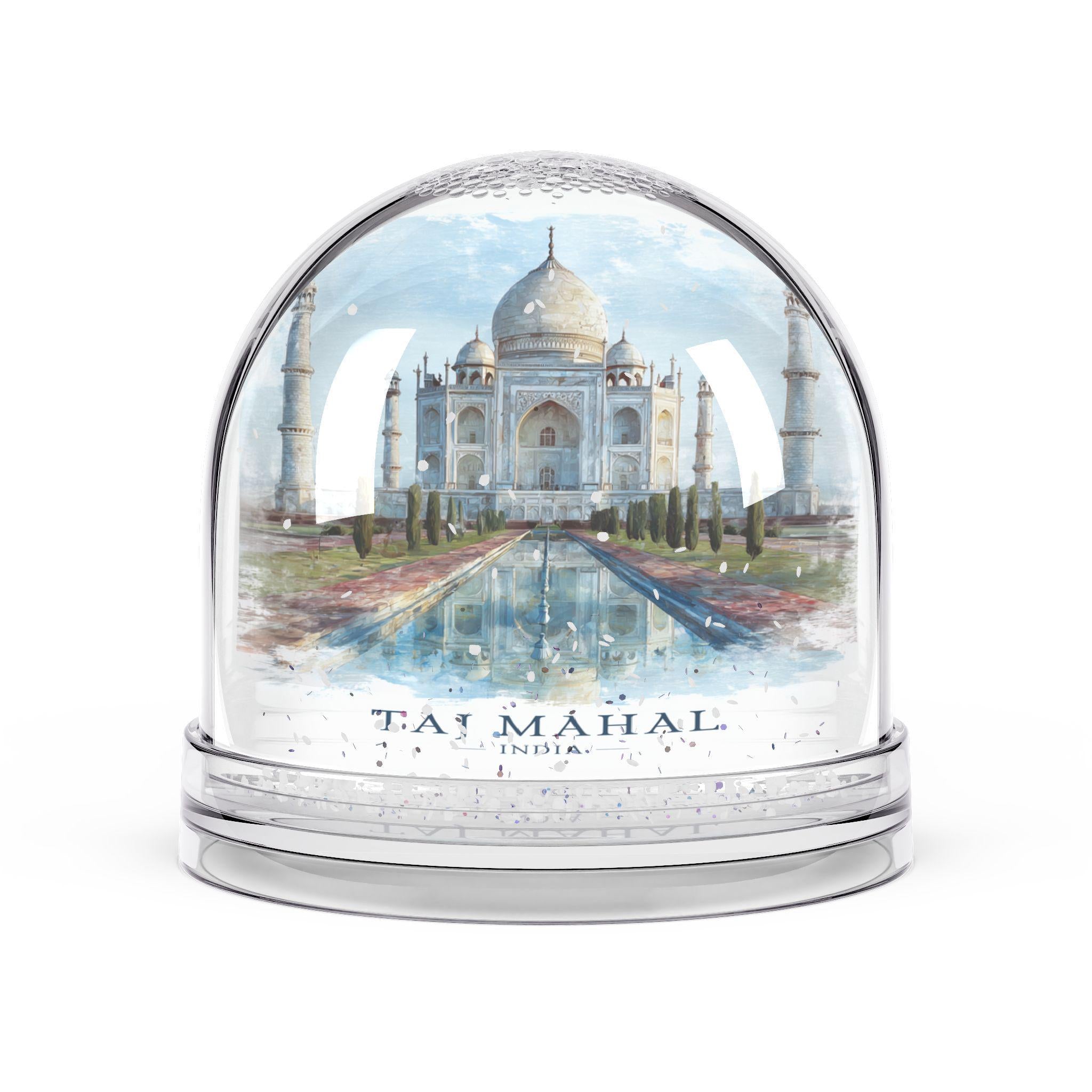 Taj Mahal India Snow Globe, Personalized Watercolor, Custom Travel Souvenir Keepsake City Dome