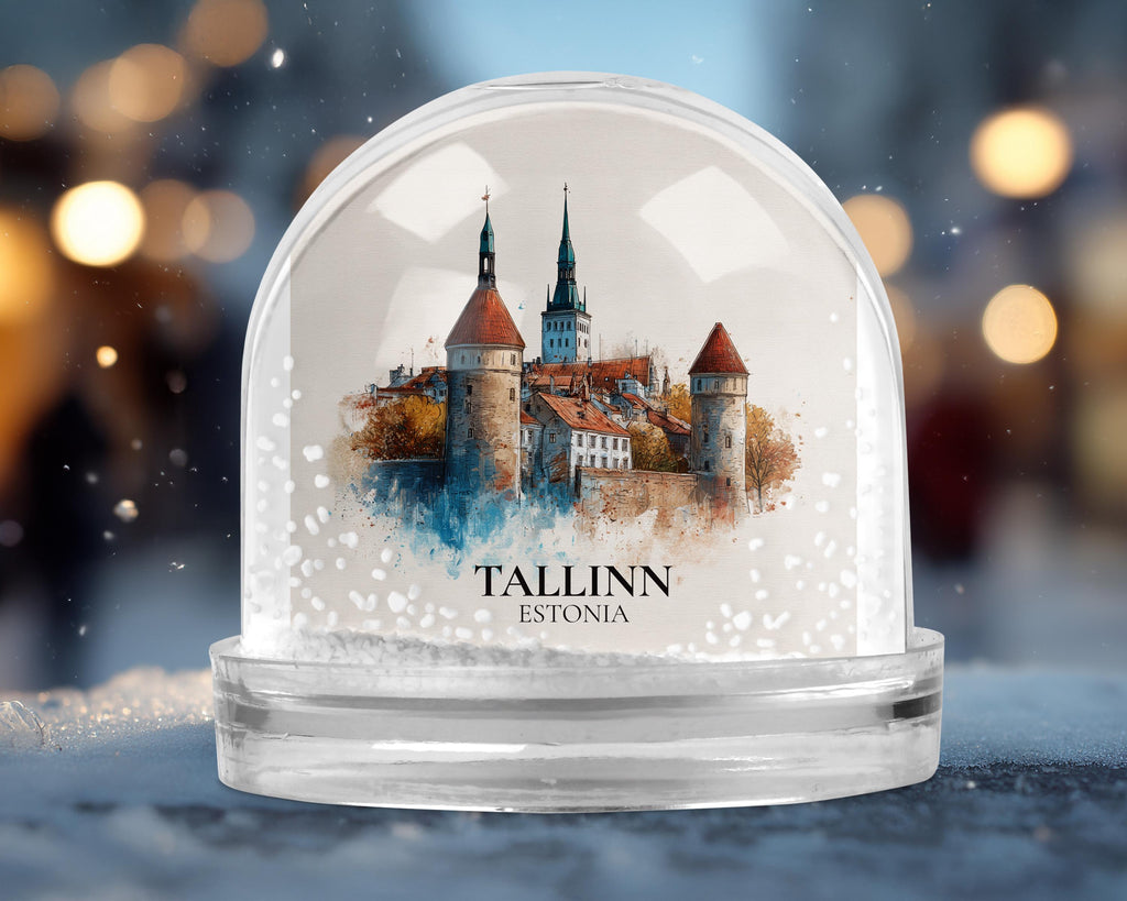Tallinn Estonia Snow Globe, Personalized Watercolor, Custom Travel Souvenir Keepsake City Dome