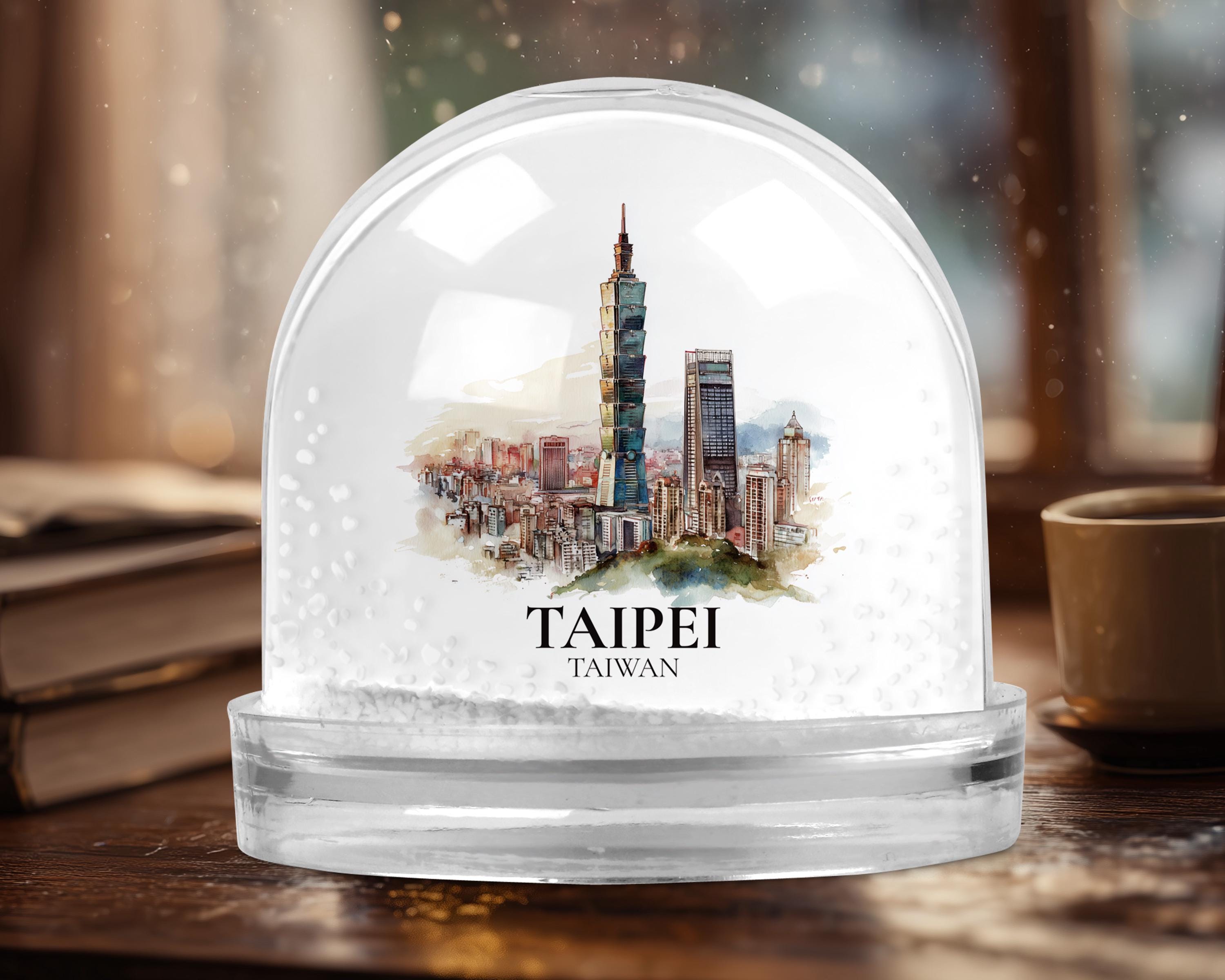 Taipei Taiwan Snow Globe, Personalized Watercolor, Custom Travel Souvenir Keepsake City Dome