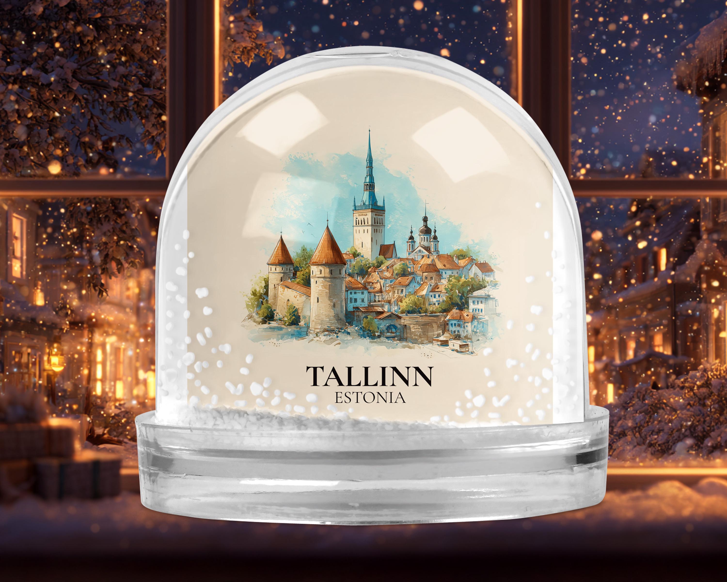 Tallinn Snow Globe Estonia, Personalized Watercolor, Custom Travel Souvenir Keepsake City Dome