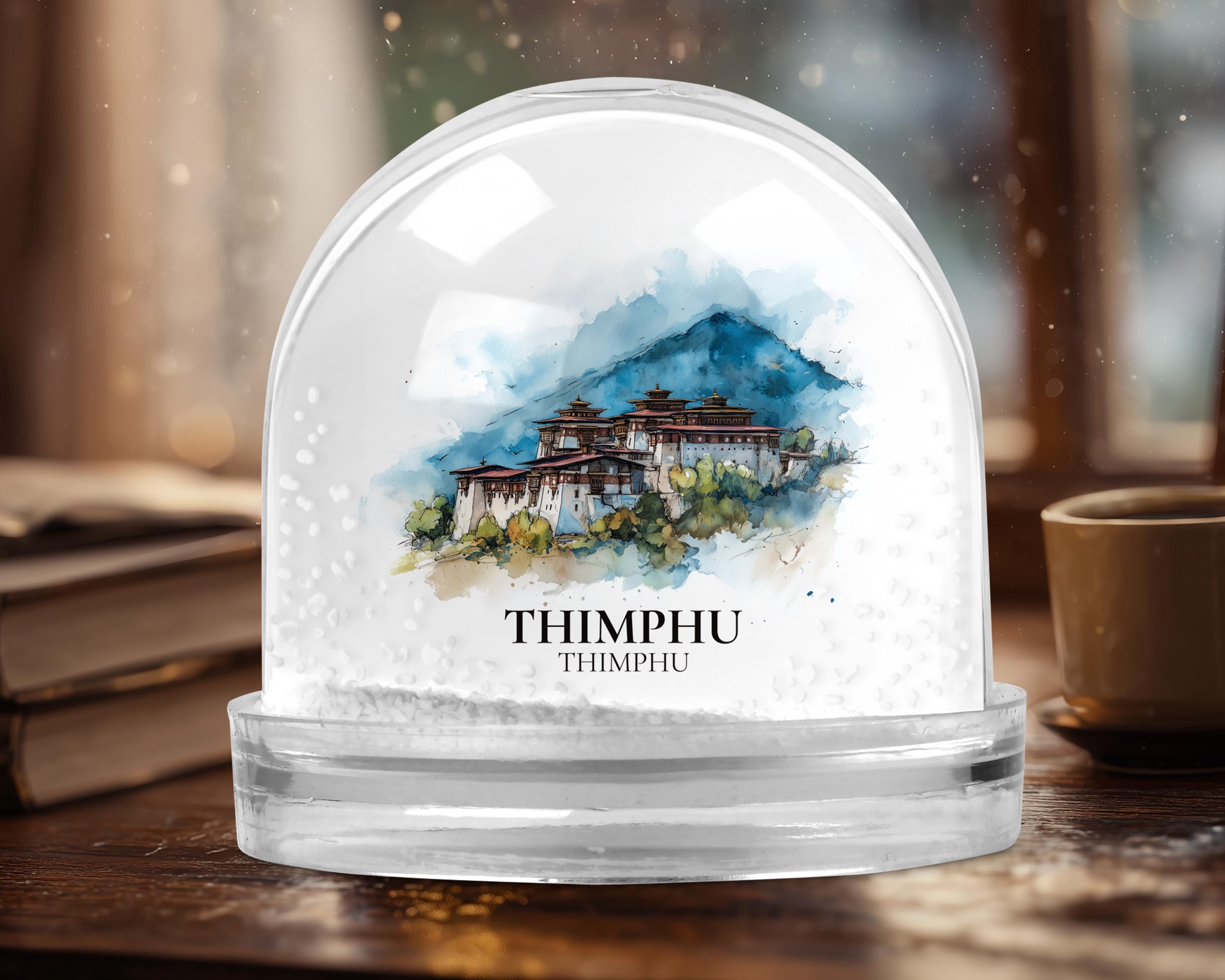 Thimphu Bhutan Snow Globe, Personalized Watercolor, Custom Travel Souvenir Keepsake City Dome
