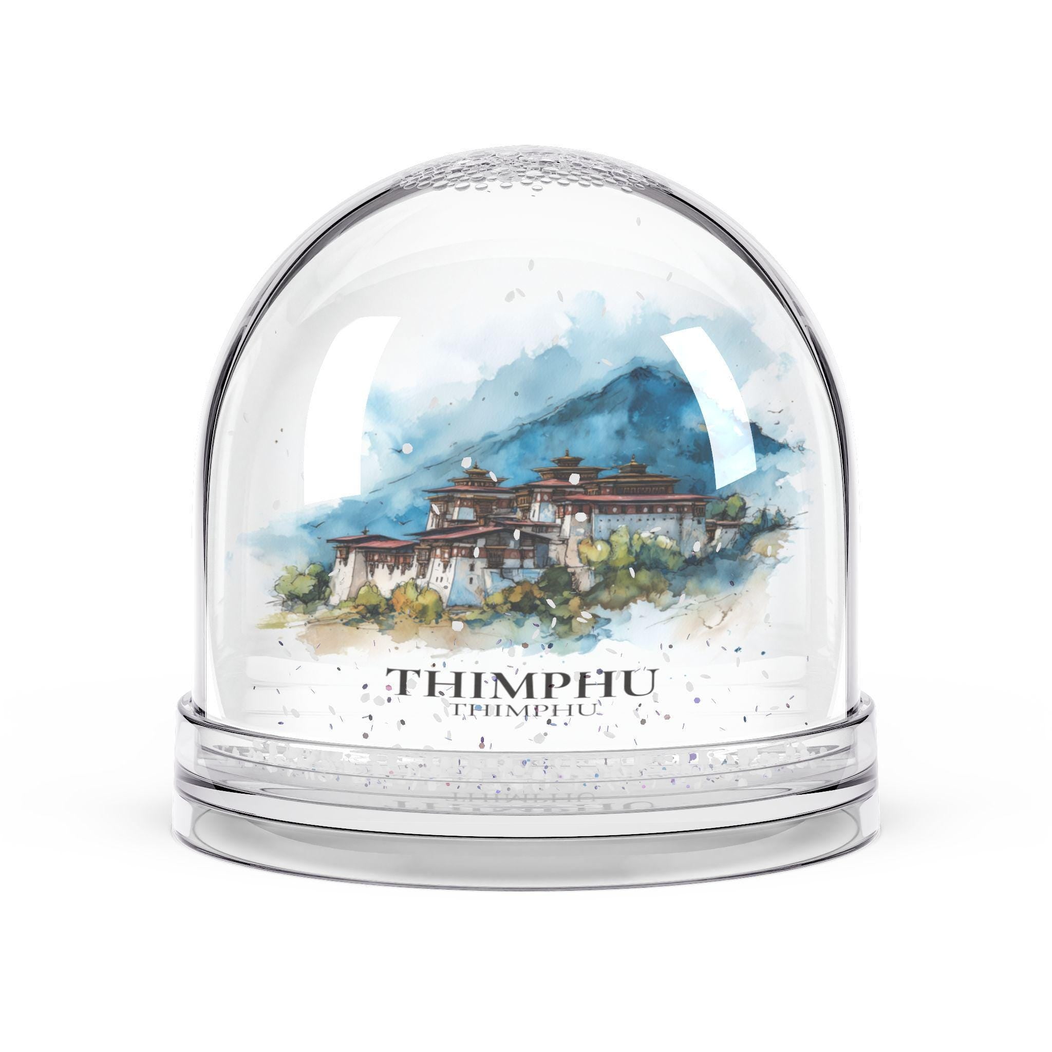 Thimphu Bhutan Snow Globe, Personalized Watercolor, Custom Travel Souvenir Keepsake City Dome