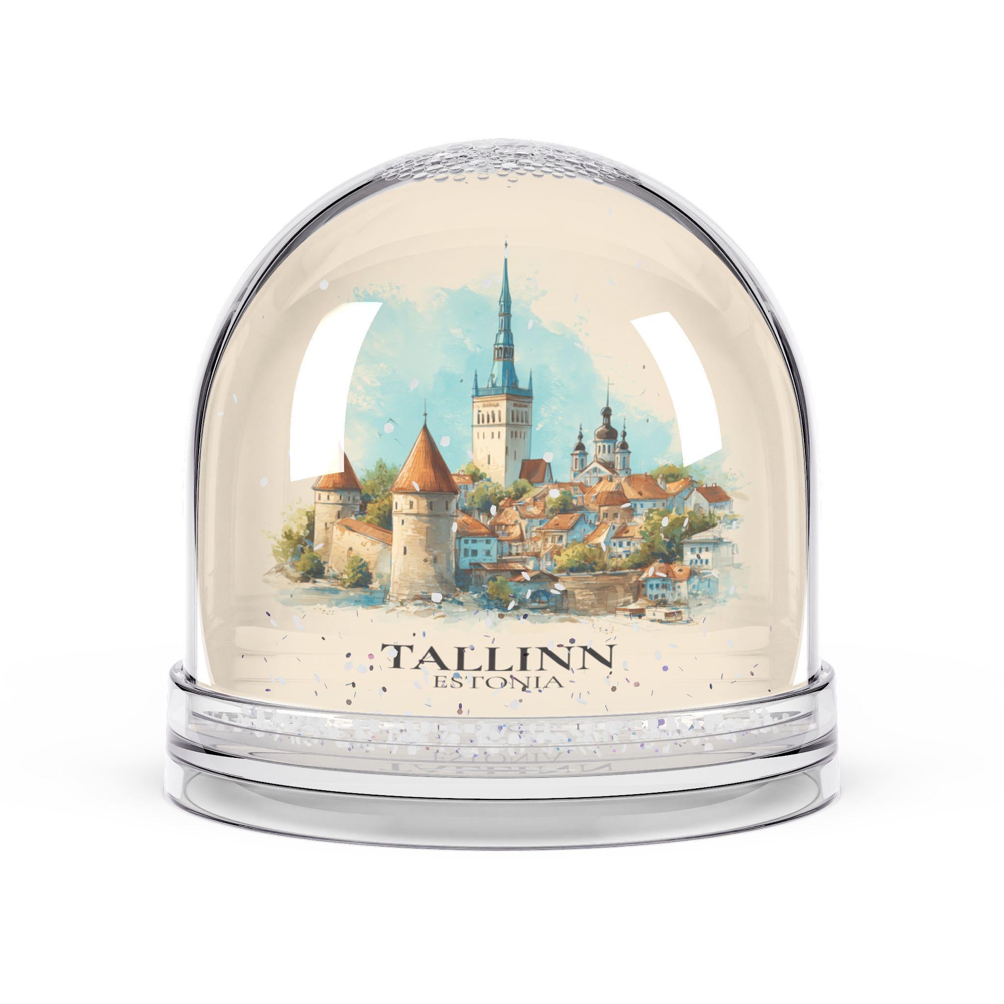 Tallinn Snow Globe Estonia, Personalized Watercolor, Custom Travel Souvenir Keepsake City Dome