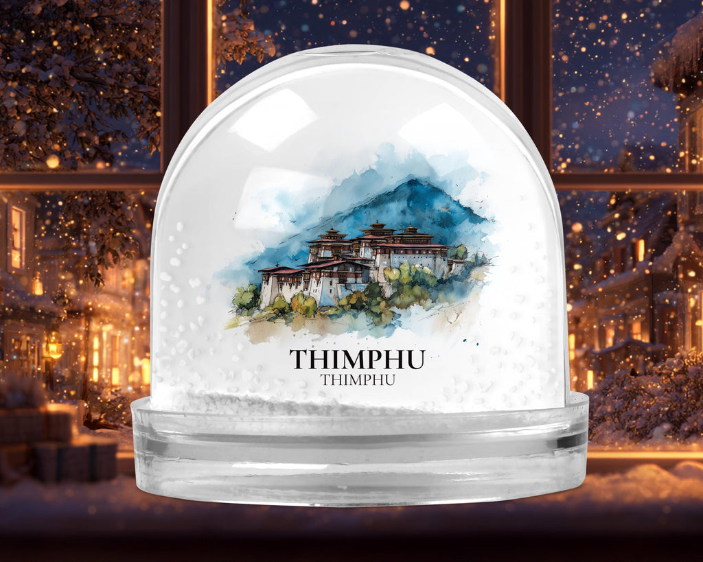Thimphu Bhutan Snow Globe, Personalized Watercolor, Custom Travel Souvenir Keepsake City Dome
