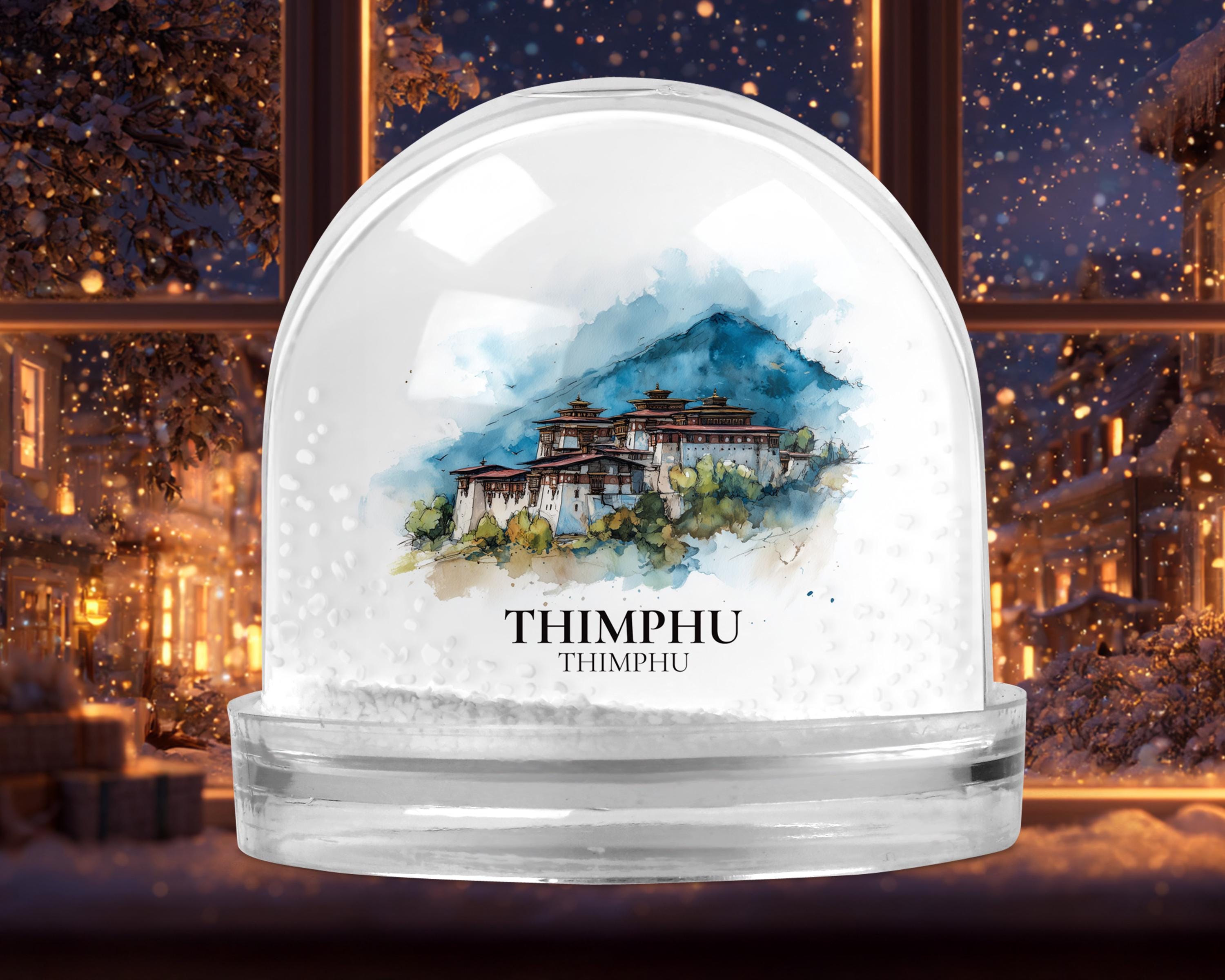 Thimphu Bhutan Snow Globe, Personalized Watercolor, Custom Travel Souvenir Keepsake City Dome