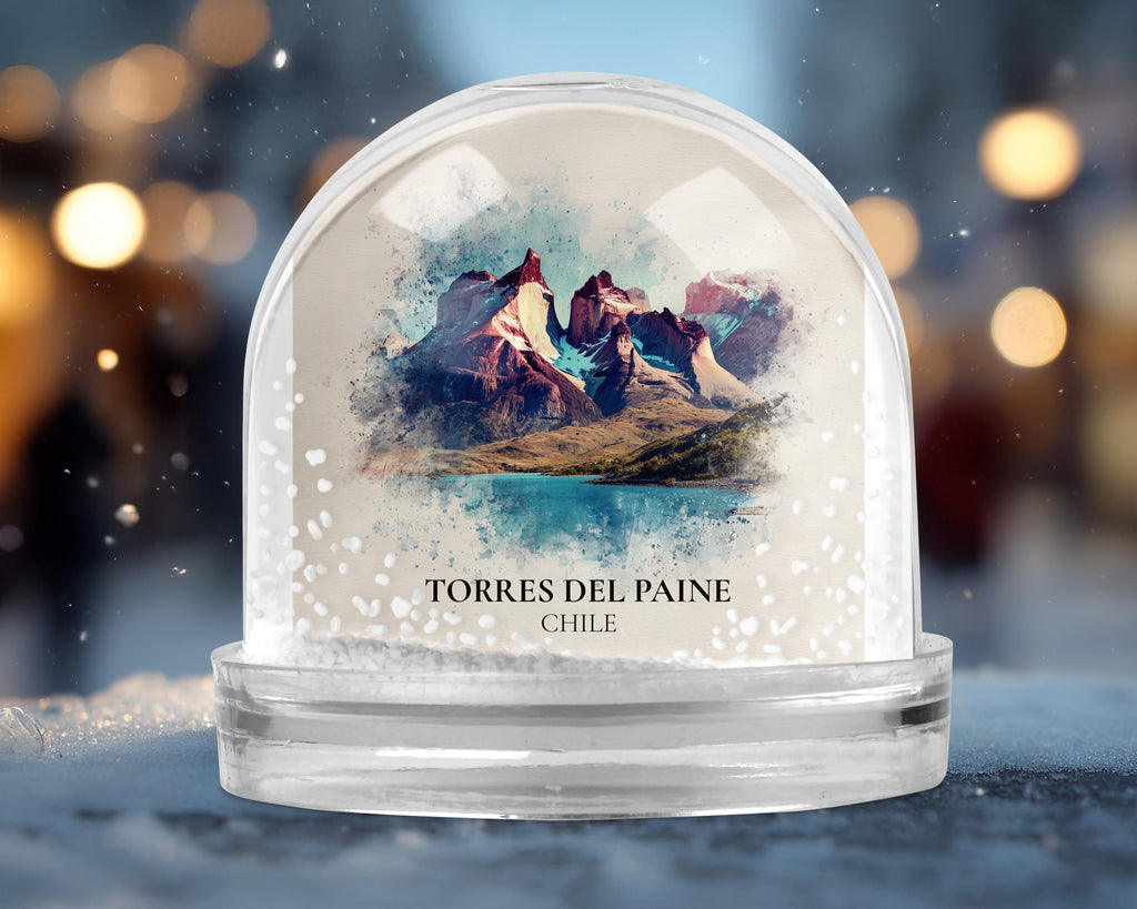 Torres del Paine Chile Snow Globe, Personalized Watercolor, Custom Travel Souvenir Keepsake City Dome