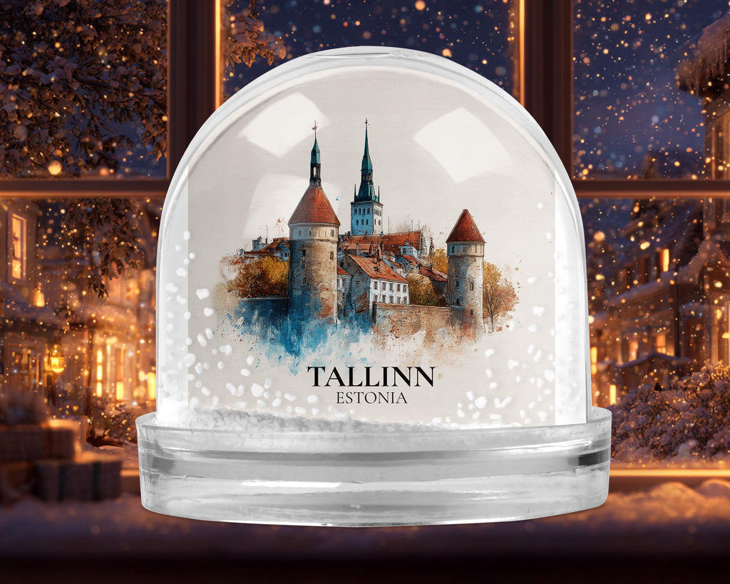Tallinn Estonia Snow Globe, Personalized Watercolor, Custom Travel Souvenir Keepsake City Dome