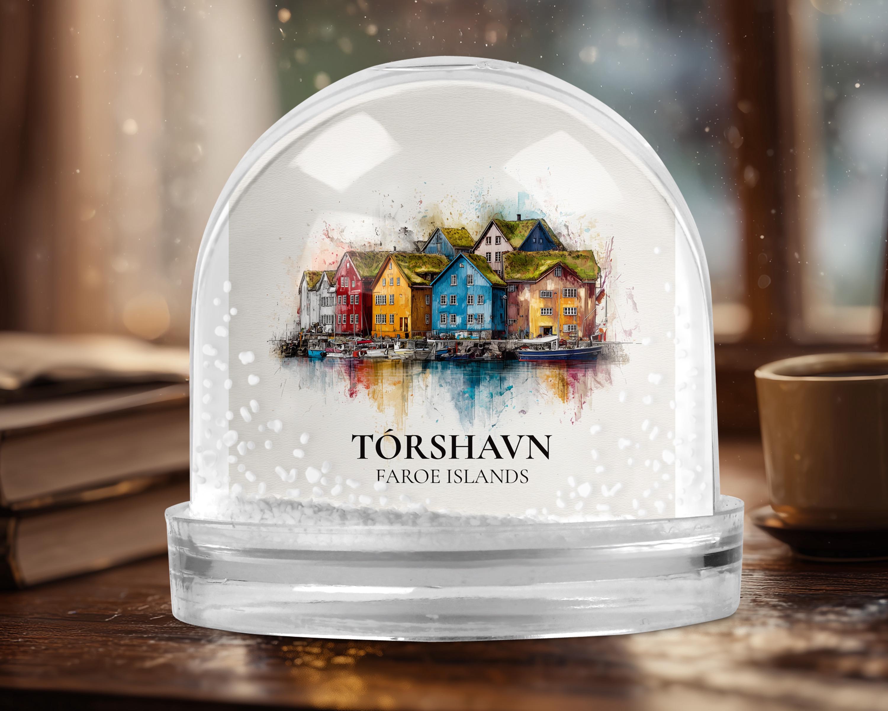 Torshavn Faroe Islands Snow Globe, Personalized Watercolor, Custom Travel Souvenir Keepsake City Dome