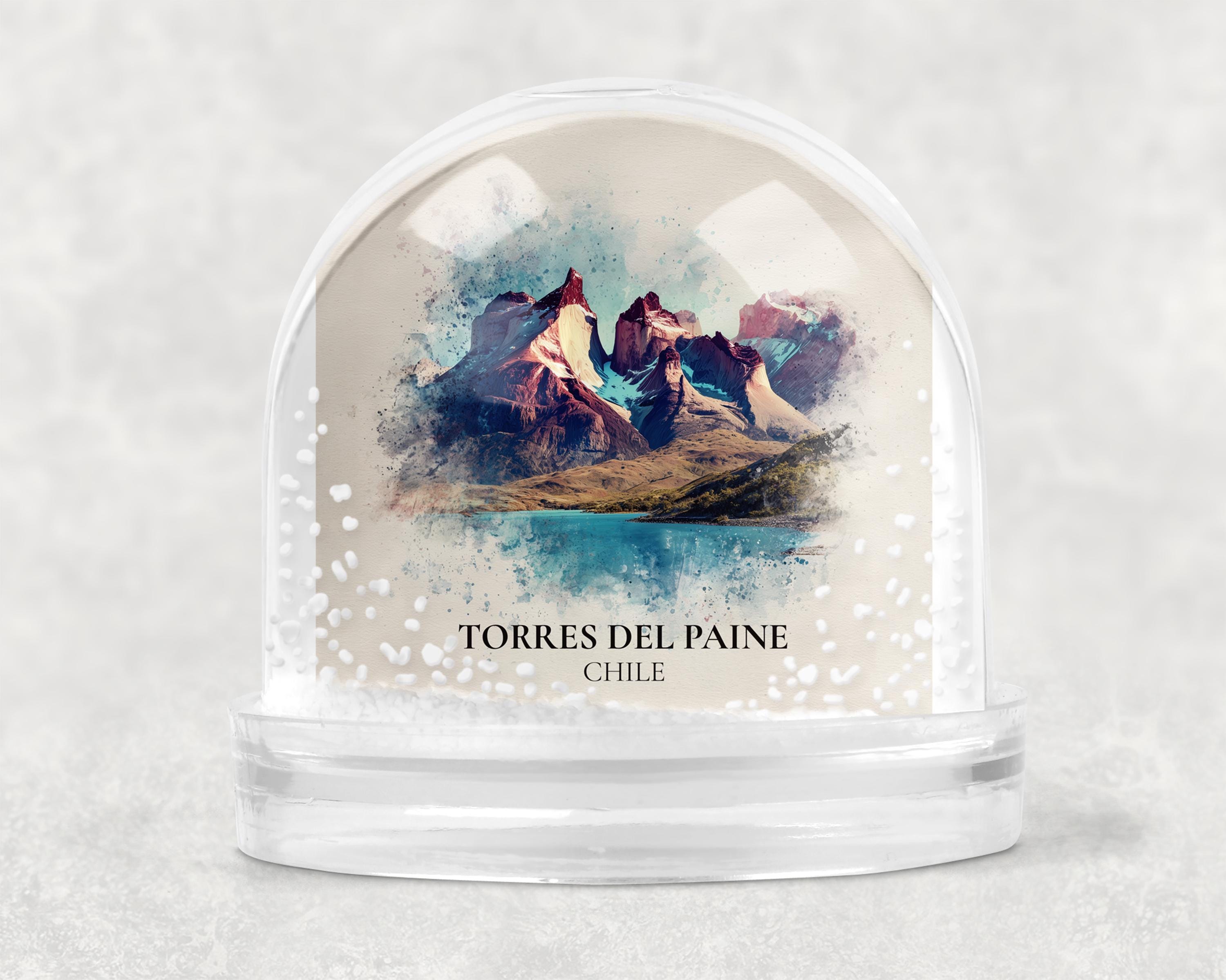 Torres del Paine Chile Snow Globe, Personalized Watercolor, Custom Travel Souvenir Keepsake City Dome