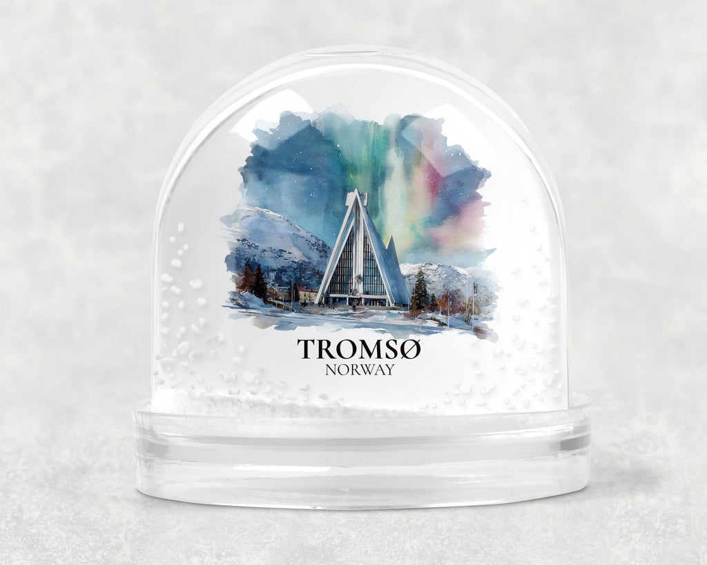 Tromso Snow Globe Norway, Personalized Watercolor, Custom Travel Souvenir Keepsake City Dome