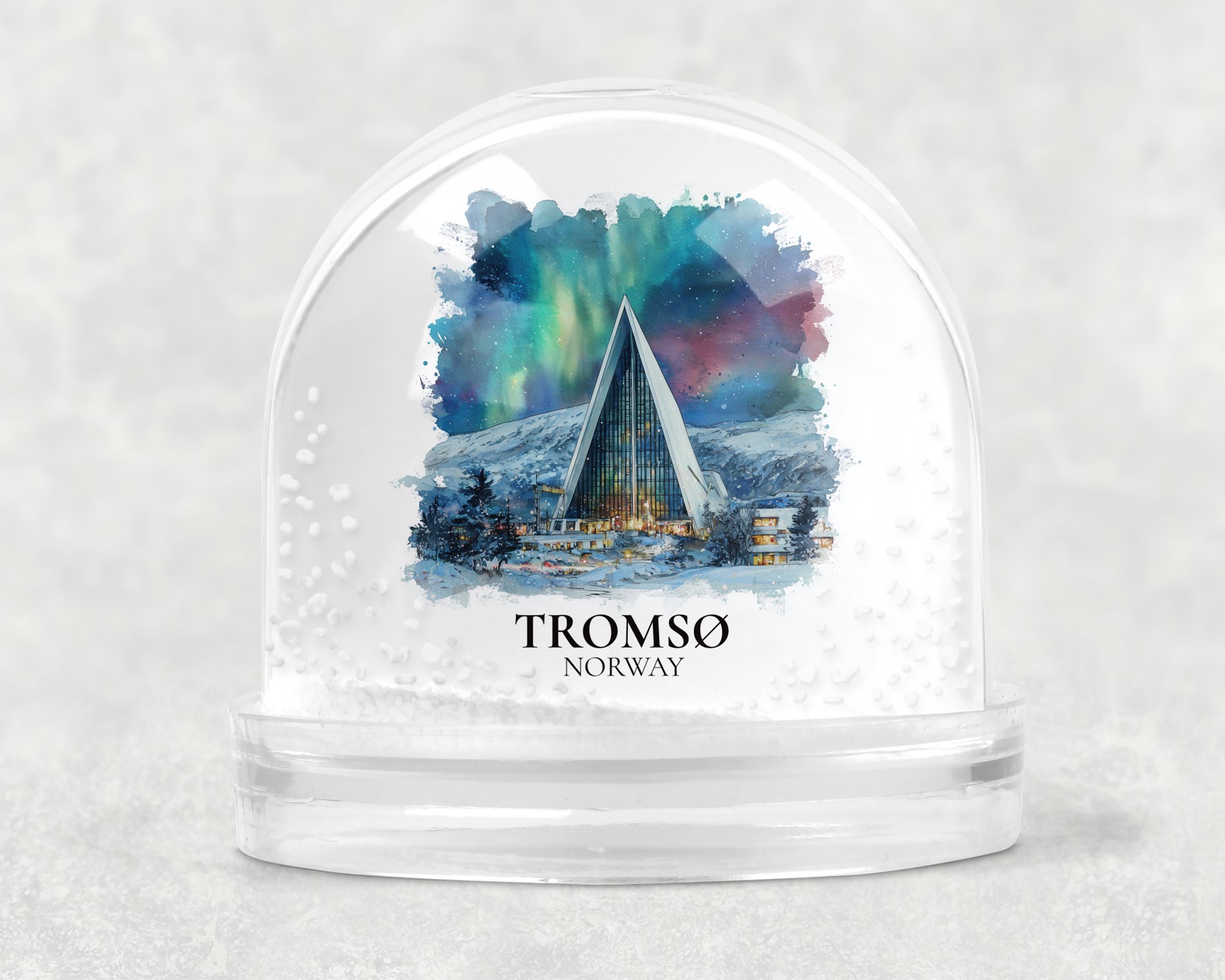 Tromso Norway Snow Globe, Personalized Watercolor, Custom Travel Souvenir Keepsake City Dome