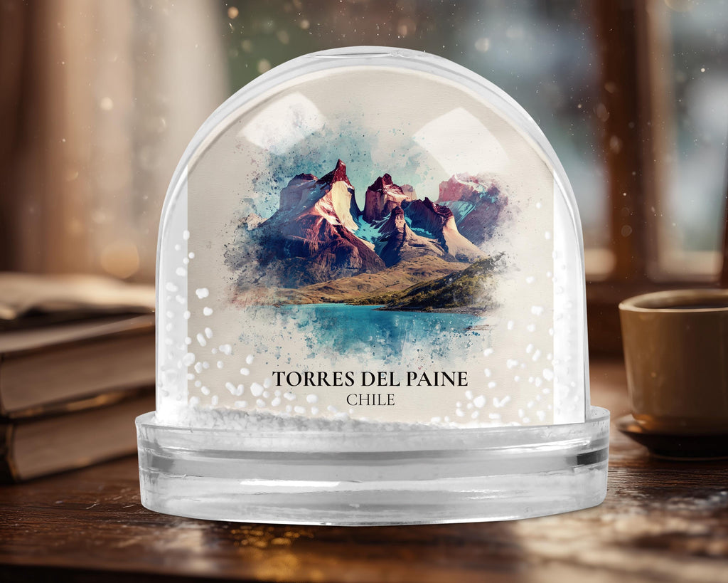 Torres del Paine Chile Snow Globe, Personalized Watercolor, Custom Travel Souvenir Keepsake City Dome