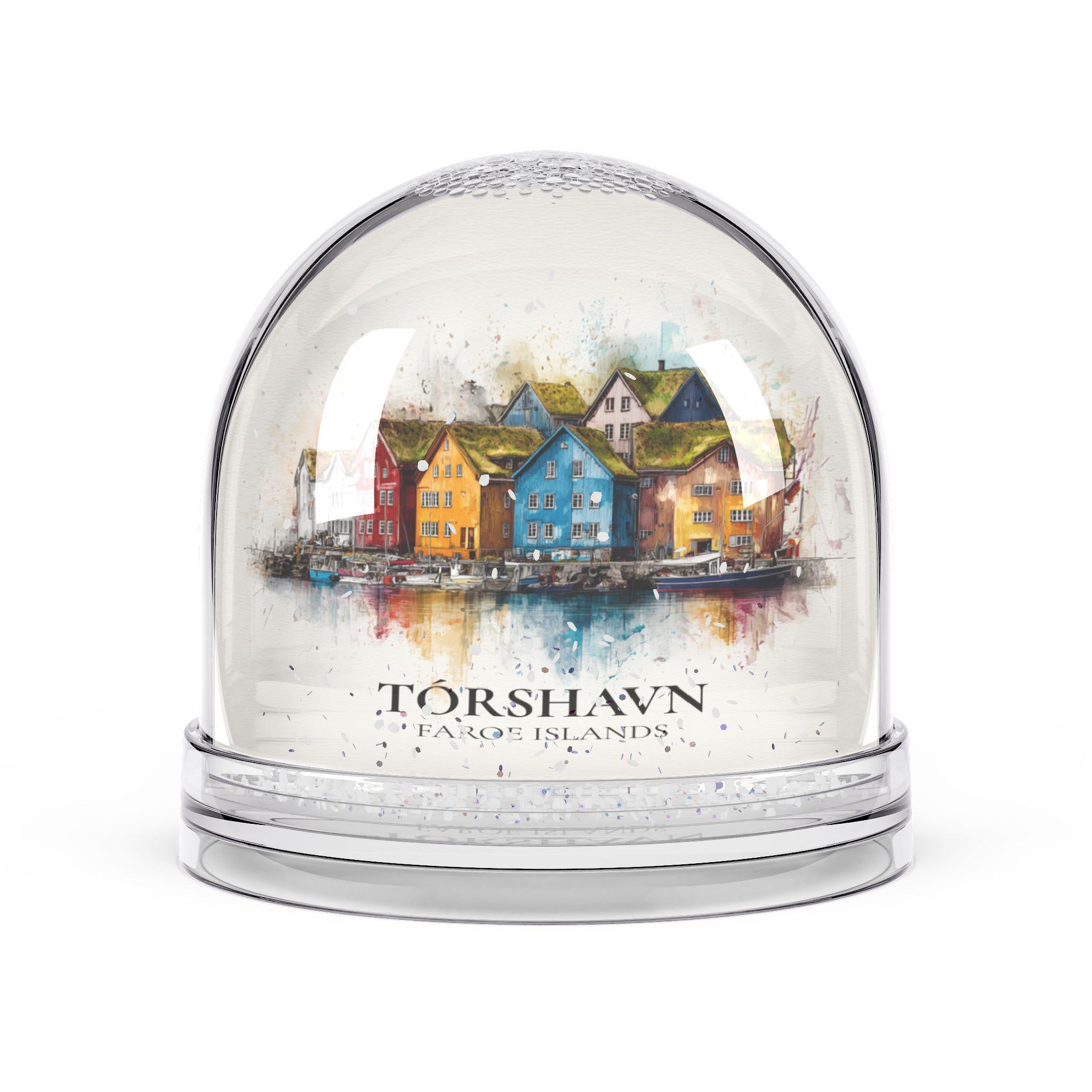 Torshavn Faroe Islands Snow Globe, Personalized Watercolor, Custom Travel Souvenir Keepsake City Dome