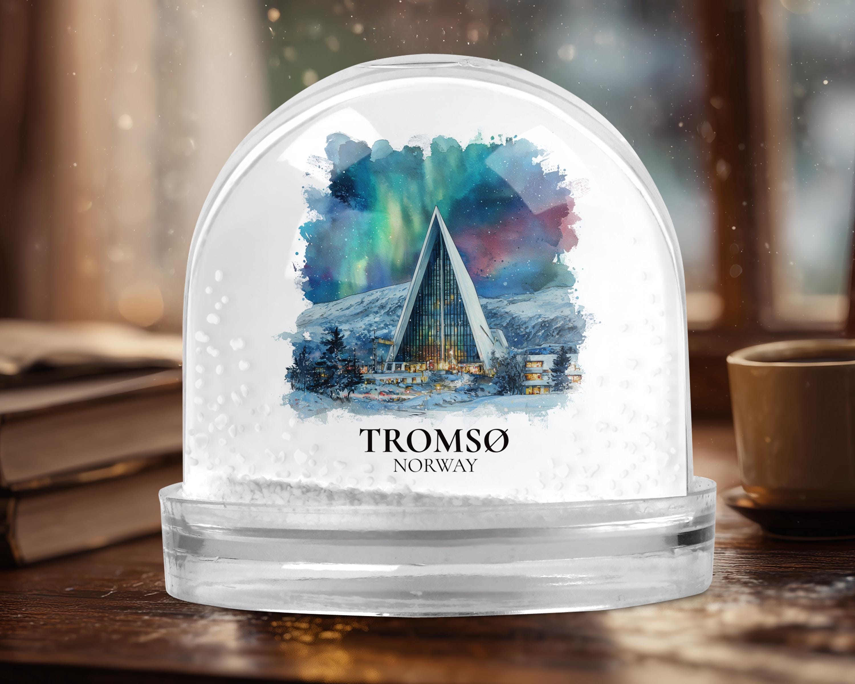 Tromso Norway Snow Globe, Personalized Watercolor, Custom Travel Souvenir Keepsake City Dome